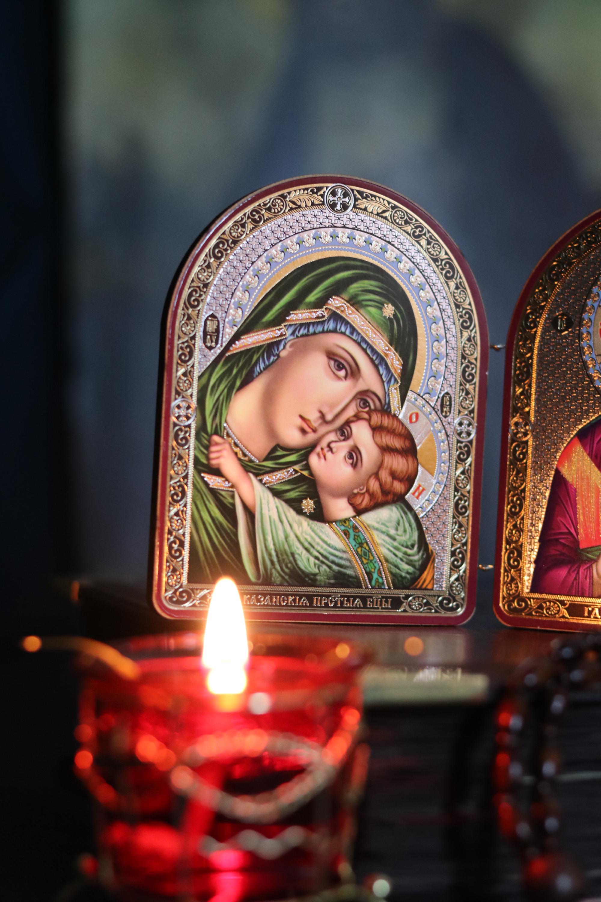 Wooden Folding Icon 4.3in, Orthodox Diptych, Virgin Mary Icon, Jesus Christ Icon, Christian Gift, Prayer Corner Decor