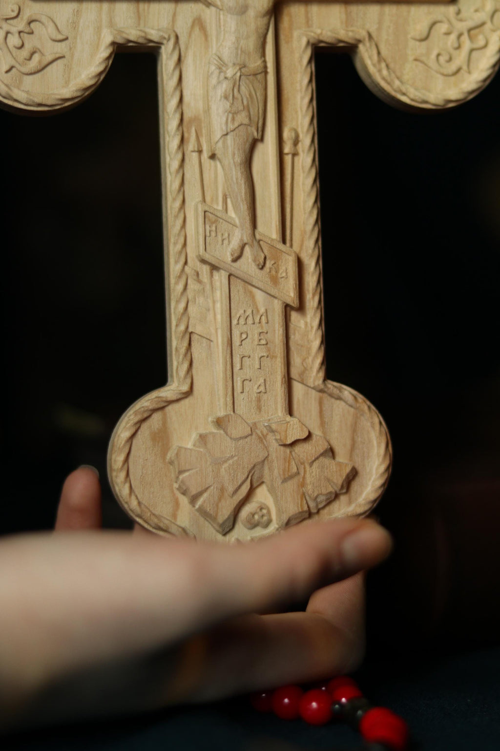 Wooden Orthodox Crucifix 11.8in, Beech Wood Cross, Cross of Lord Jesus Christ