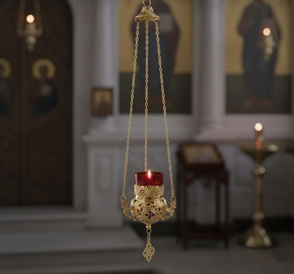 Enamel Hanging Oil Lamp 7.87×3.94 in, Made in Greece, Orthodox Lamp, Icon Lamp, Prayer Light, Church Decor