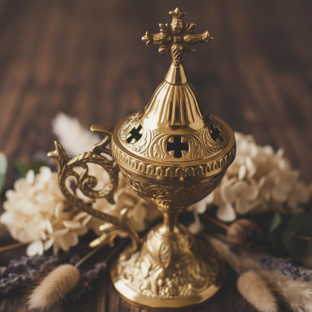 7.1in Carved Bronze & Nickel Plated Censer, Orthodox Censer, Church Incense Burner