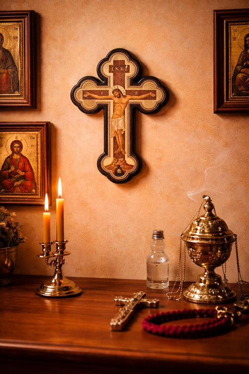 Dark Orthodox Wooden Christian Wall Cross 9.4x6.3 in