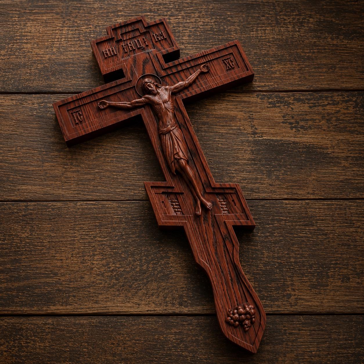 Orthodox Wooden Crucifix, 7.9-19.7in Beech Wood Cross, Hand Carved Jesus Christ