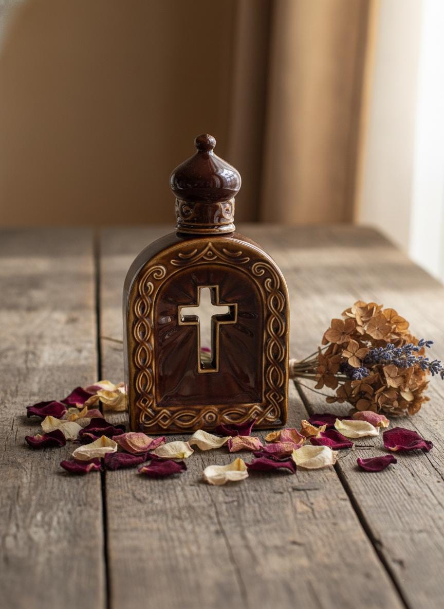 Brown Holy Water Bottle 23cm, 450ml | Ceramic Water Container.