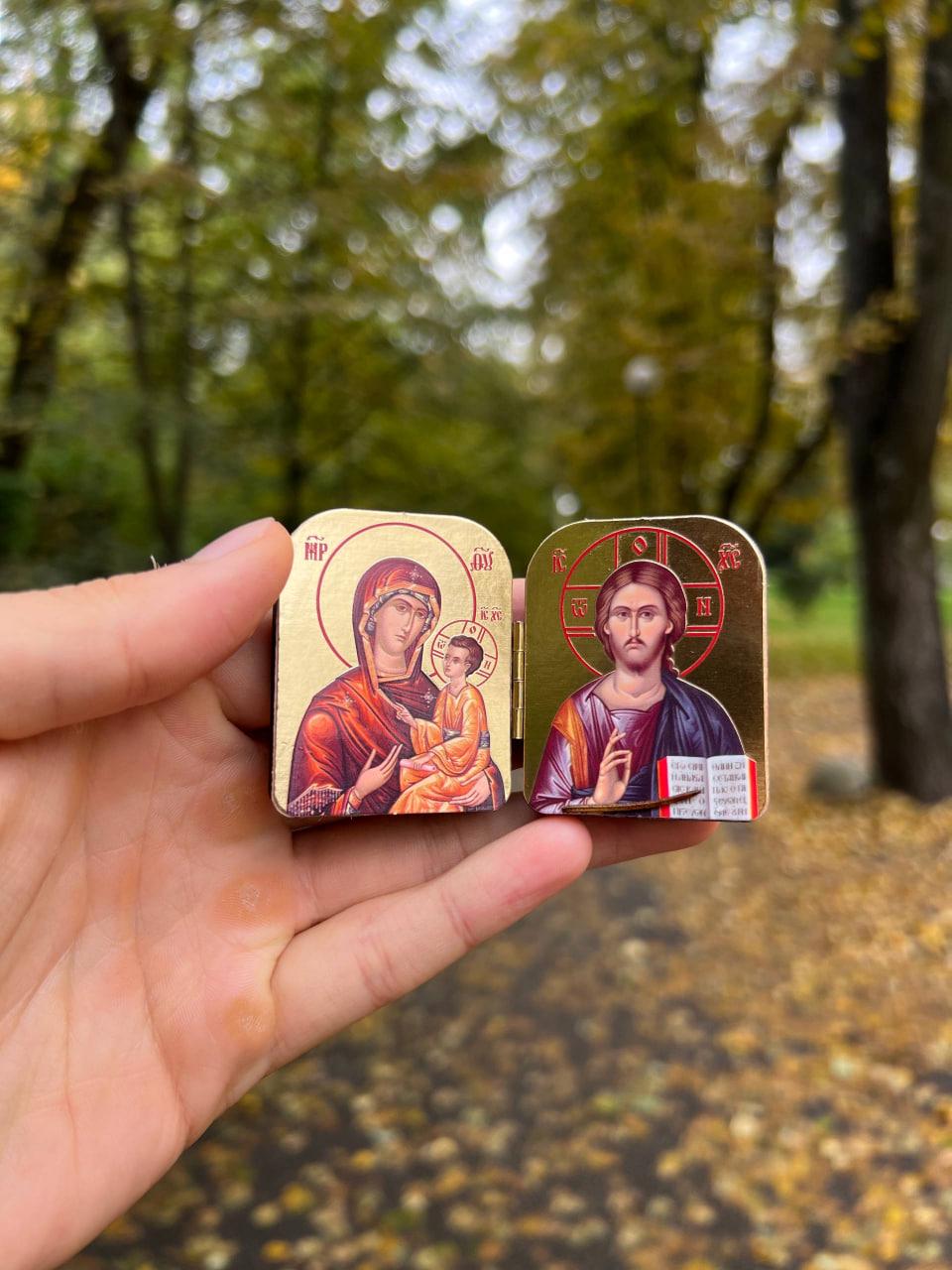 Christian incense set: green ceramic censer, triptych icon, 50 grams of Greek incense, 6 pcs. of coal.
