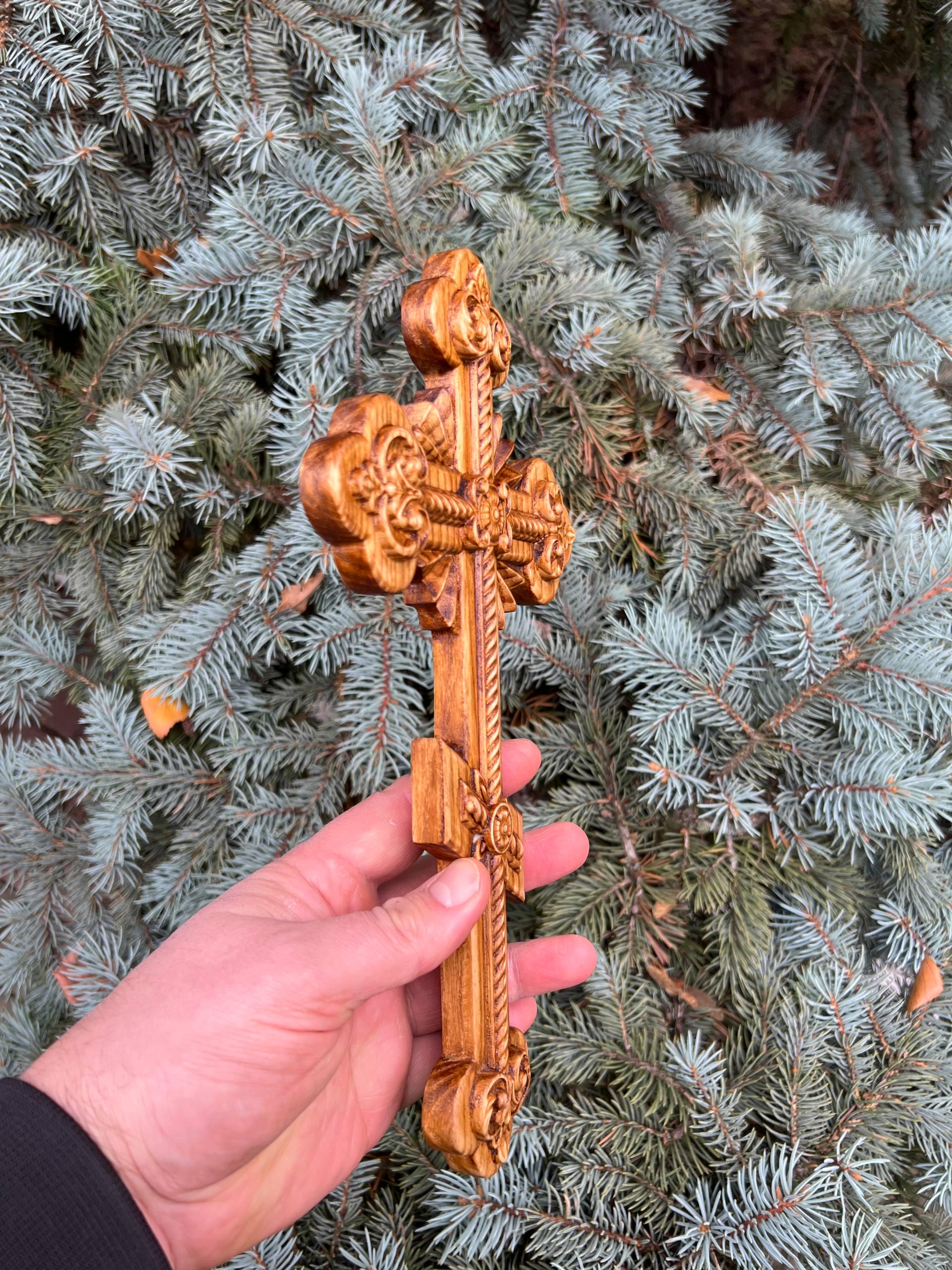 Orthodox Wooden Crucifix, Handcrafted Beech Wood Cross
