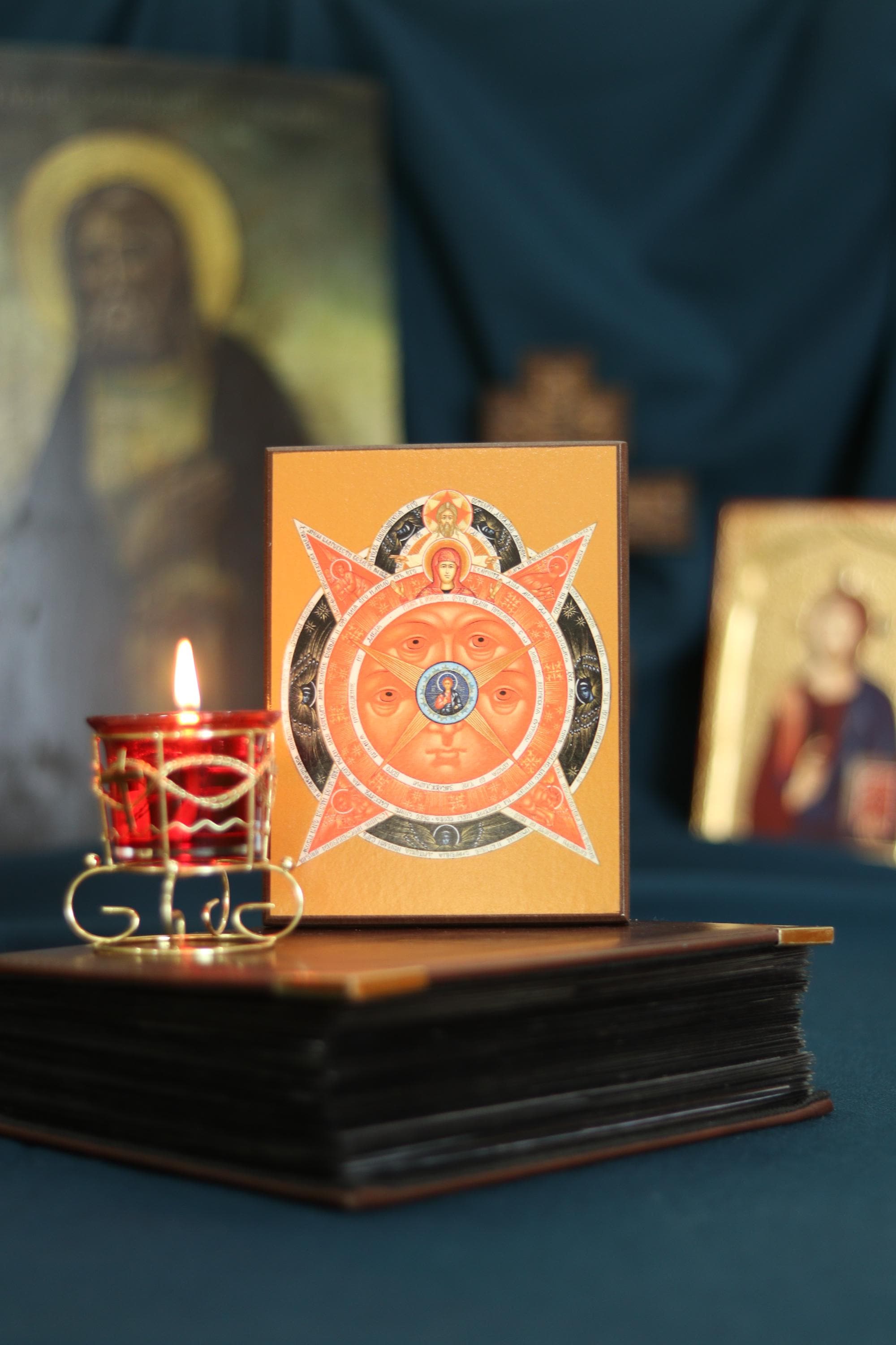 Wooden Orthodox Icon All Seeing Eye of God 7.9x5.9 inches, Christian Icon Trinity Symbol, Prayer Home Decor