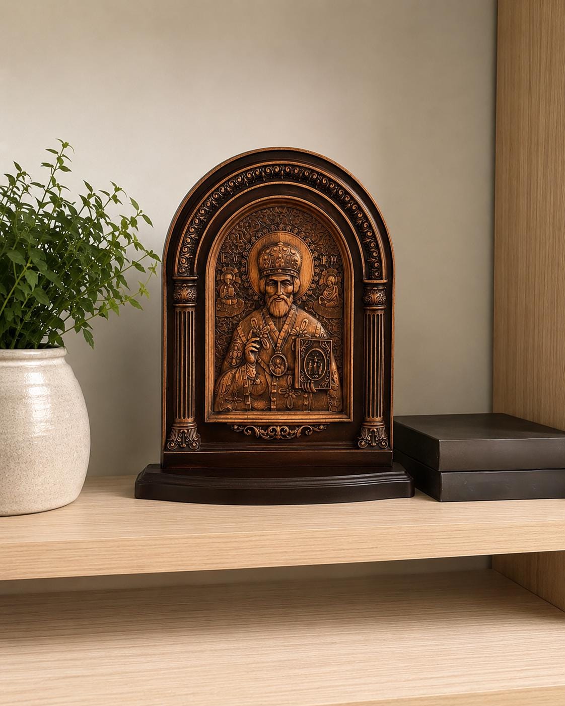 Saint Nicholas Icon Wooden Orthodox Arch Icon 11.8x9.8in Decor