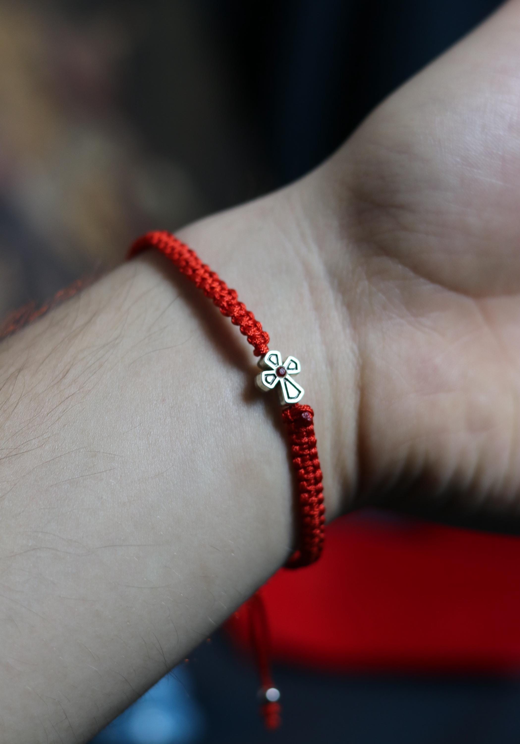 Red Cord Cross Bracelet – Adjustable Christian Bracelet with Silver-Tone Cross and Beads, Faith Jewelry Gift