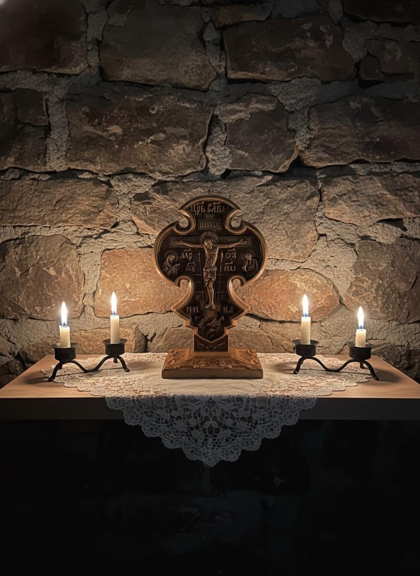 Wooden Orthodox Cross 9"x5.5", Beech Standing Crucifix.