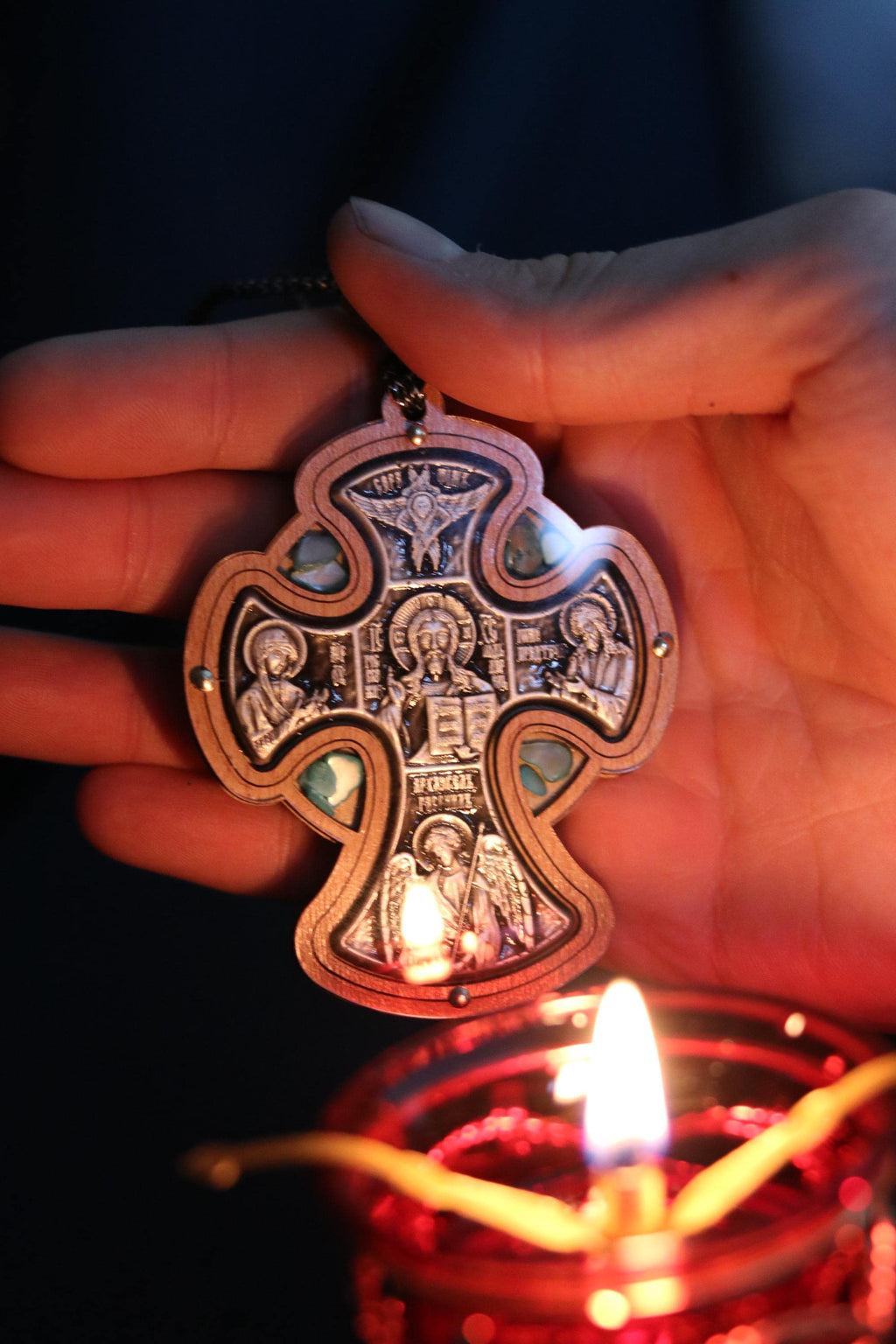Wooden Orthodox Cross Pendant 3in, Christian Crucifix Necklace, Prayer Cross, Jesus Icon Cross