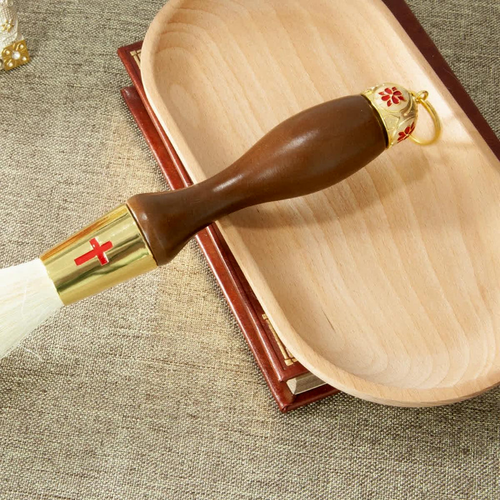 Orthodox Holy Water Brush 15.4" | Brass & Wood Aspergillum | Blue or Red Cross | Priest Blessing Brush | Liturgical Accessory