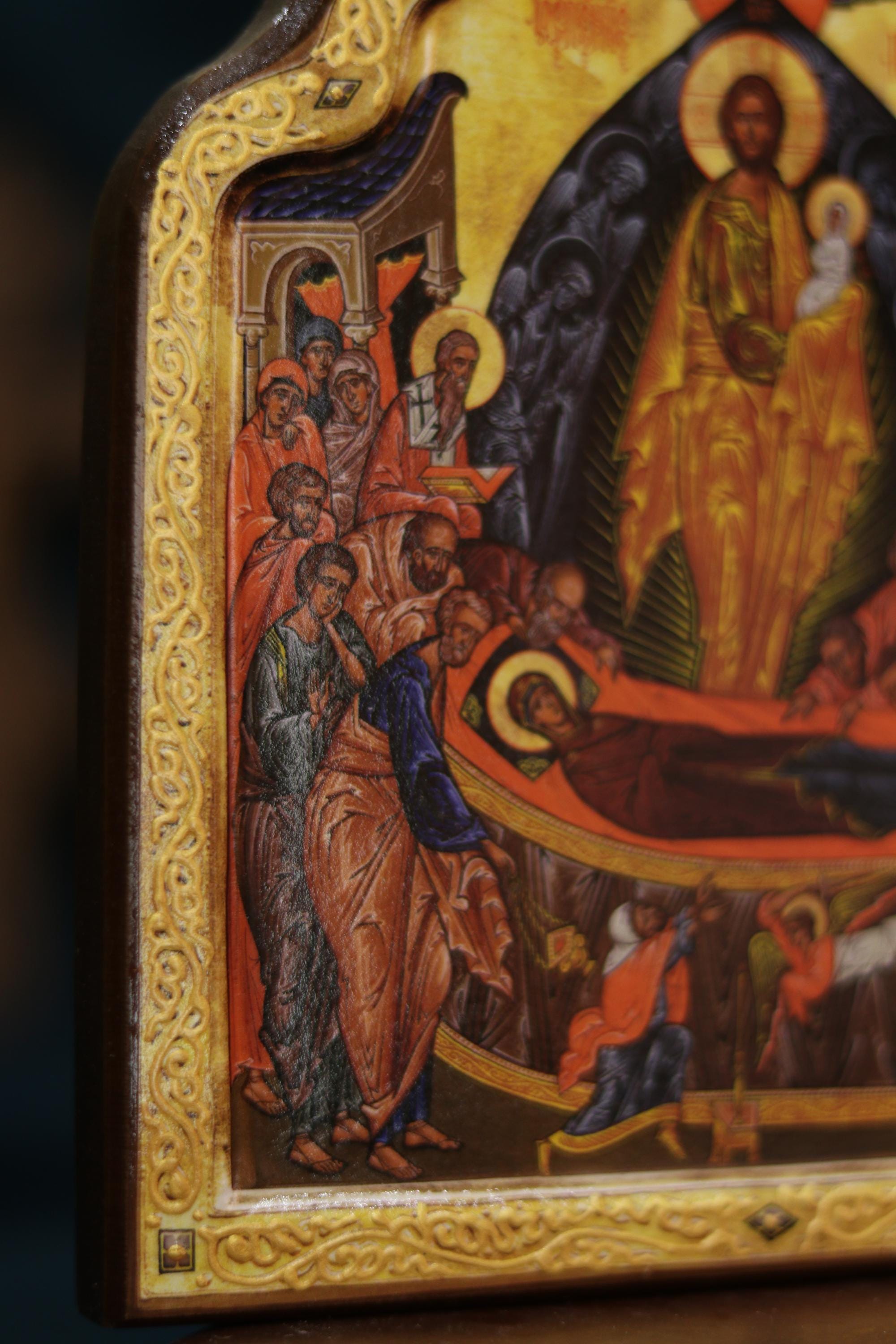 Dormition of the Theotokos Orthodox Wooden Icon 18.5in Assumption of the Virgin Mary Large Christian Wall Icon