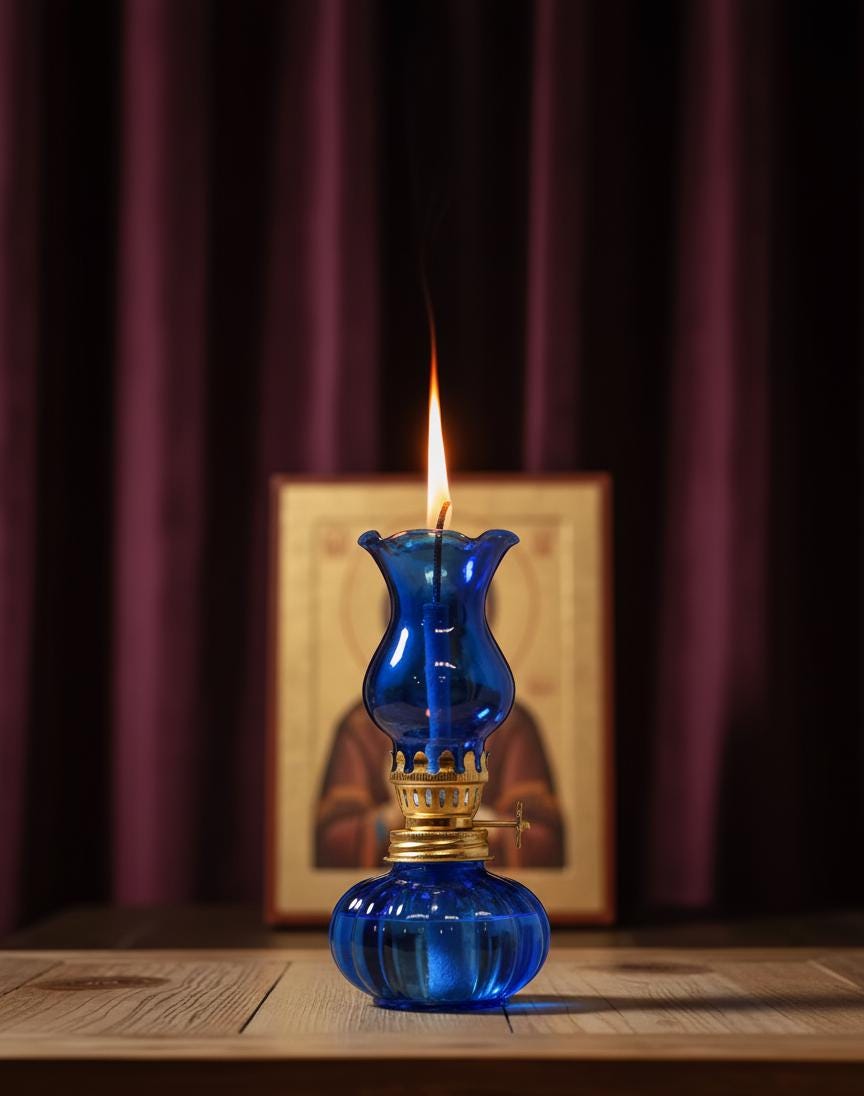 Glass Oil Lamp 11cm x 5cm, Blue Icon Lamp, Retro Lamp, Vintage Oil Candle, Orthodox Prayer Lamp, Eastern Orthodox, Church Oil Lamp
