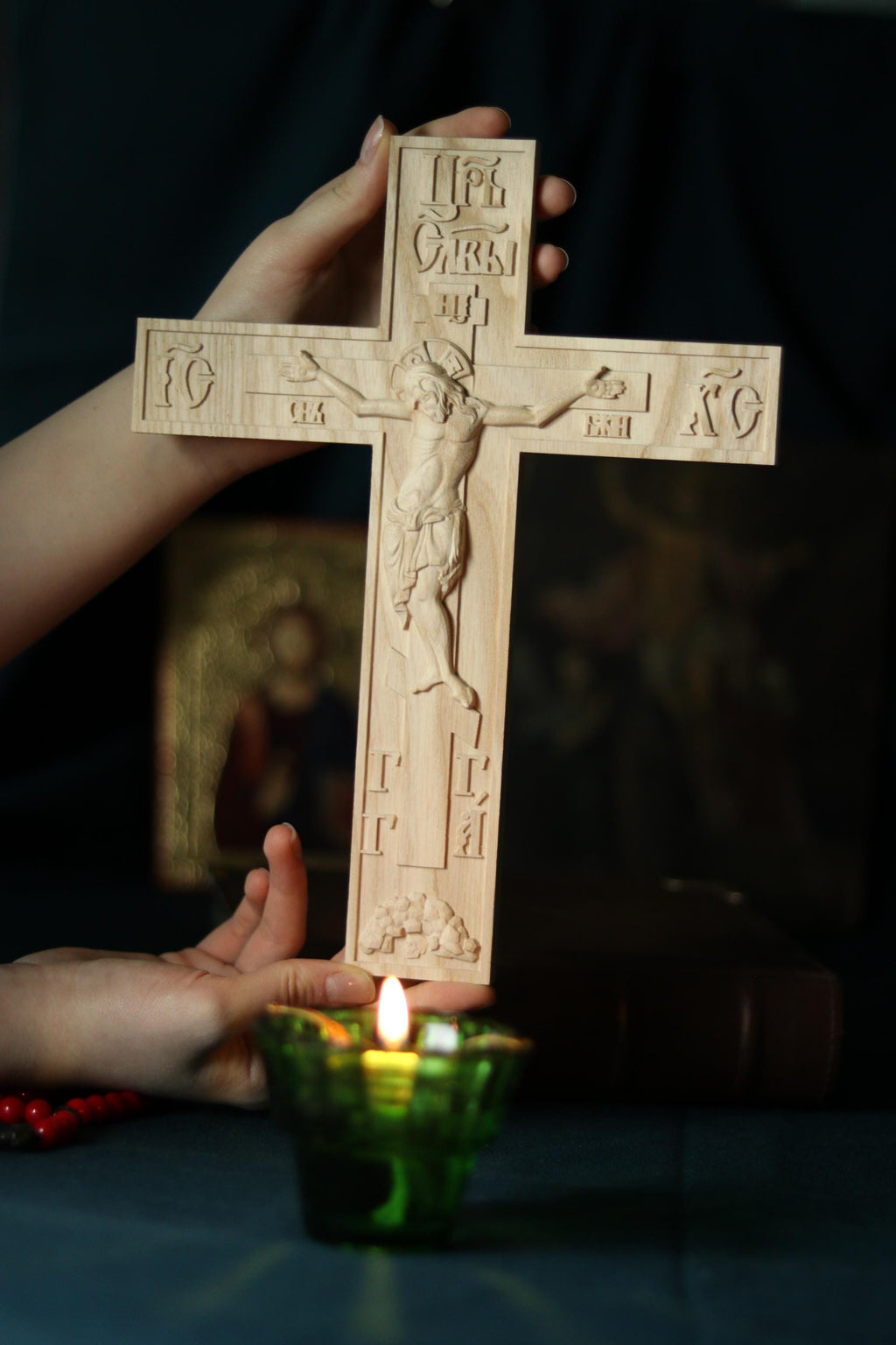12in Beech Wood Cross 320g, Church Cross, Wooden Cross, Orthodox Cross, Crucifix Jesus Christ.