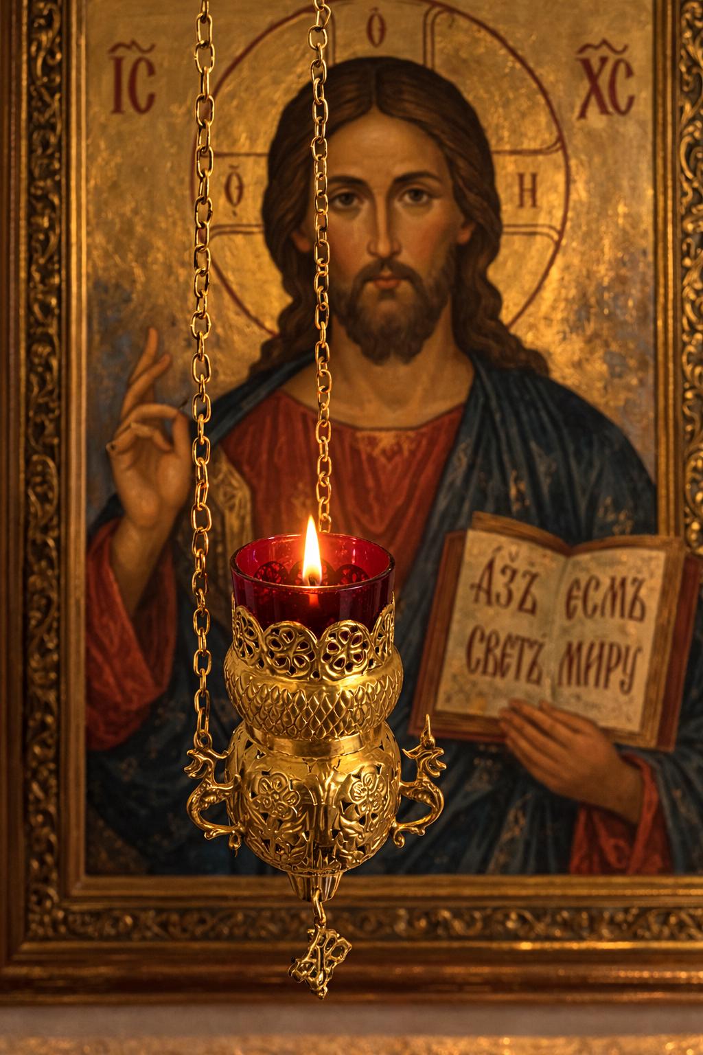 Hanging Orthodox Oil Lamp 5.9 inches, Brass Church Lampada from Greece, Icon Prayer Lamp with Chain, Christian Decor