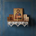 Wooden shelf for a home iconostasis, Orthodox Home Icon Stand, Prayer Corner Shelf