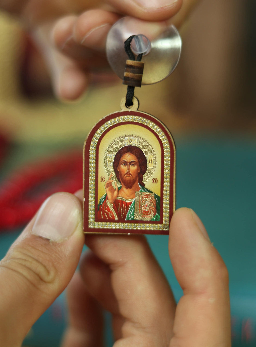 Double-sided Wooden Icon 1.2x1.8 in, Jesus Christ & Virgin Mary, Car Pendant, Orthodox Icon, Religious Gift, Holy Car Charm, Faith Decor