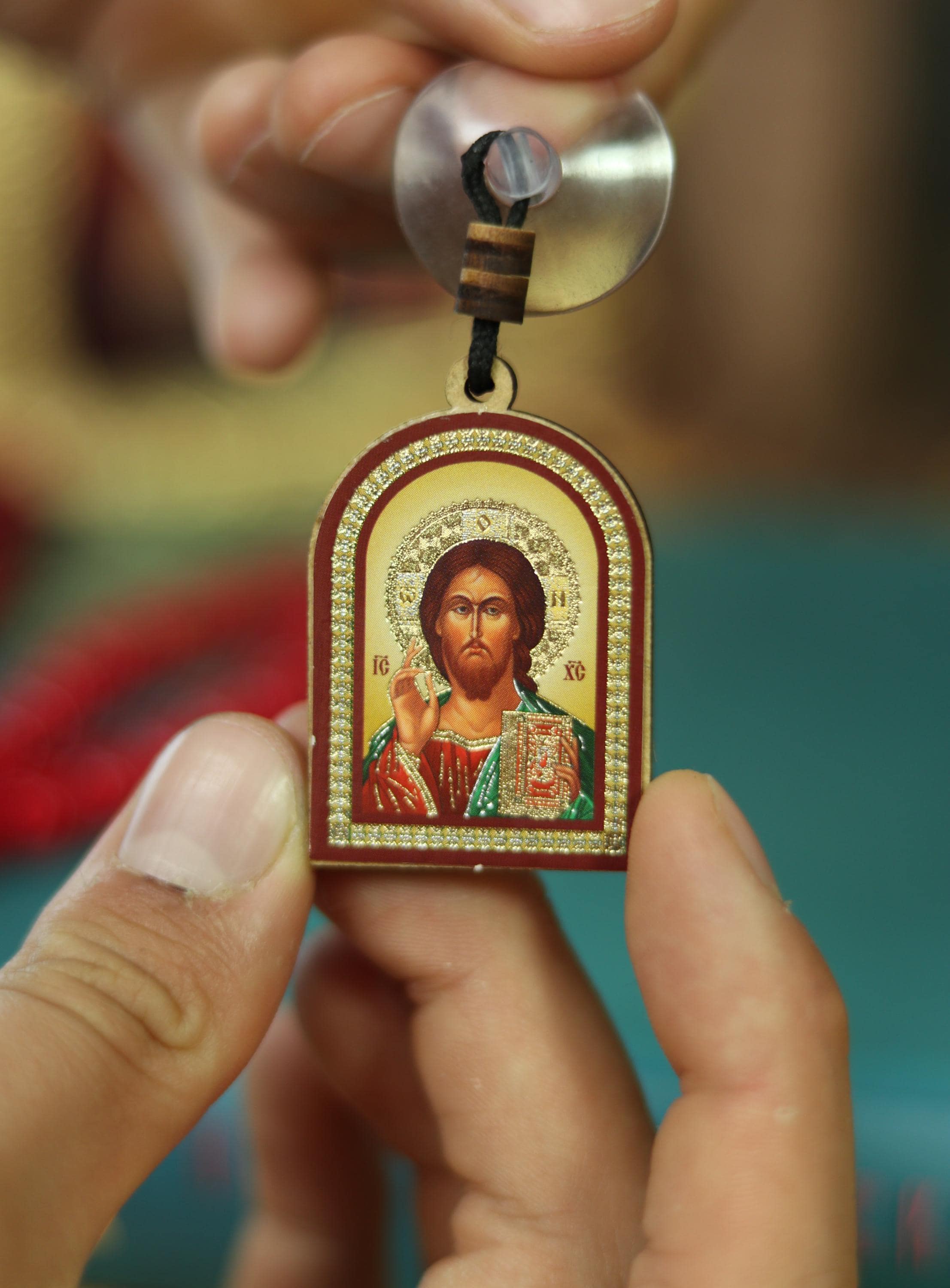 Double-sided Wooden Icon 1.2x1.8 in, Jesus Christ & Virgin Mary, Car Pendant, Orthodox Icon, Religious Gift, Holy Car Charm, Faith Decor
