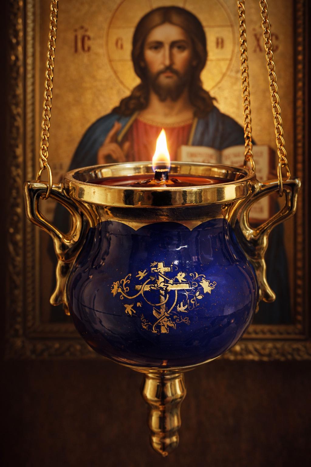 Ceramic Hanging Oil Lamp 6.7in, Orthodox Oil Lamp, Church Oil Lamp, Prayer Corner Lamp
