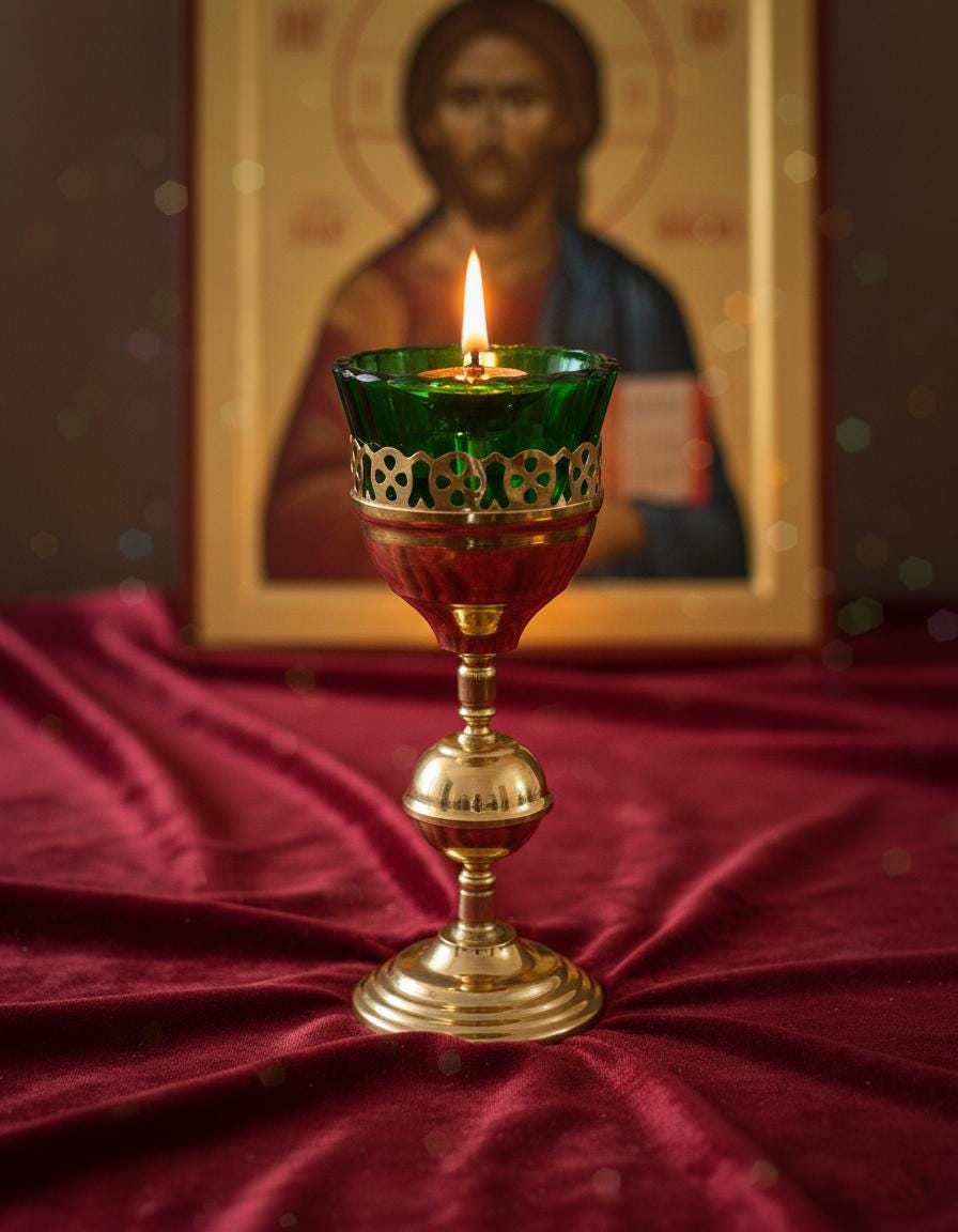 Brass Table Oil Lamp 8in, Orthodox Lamp, Icon Lamp, Prayer Lamp, Vintage Oil Candle, Religious Gift, Christian Home Altar Decor