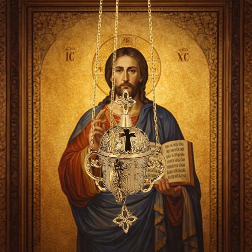 Brass Hanging Vigil Lamp Nickel Plated Orthodox Lamp 6.7in Church Decor