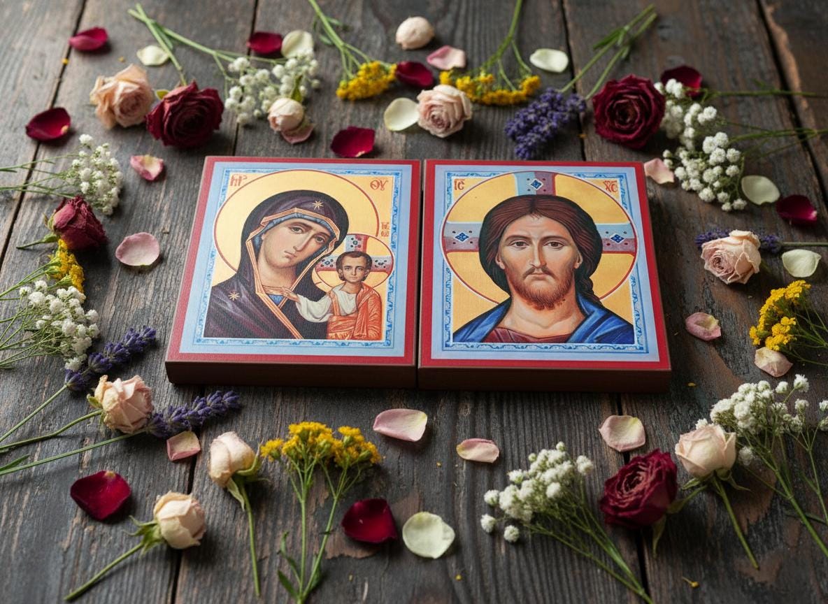 Orthodox Wedding Icon Set Mother of God & Christ Icons, Wooden Board 15x20 or 20x28 cm, Christian Gift for Marriage, Home Prayer Decor