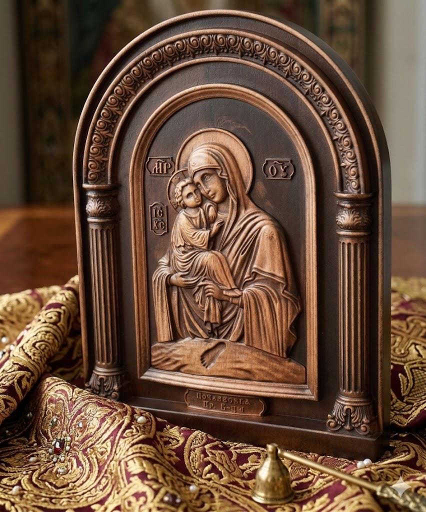 Pochaiv Mother of God Icon Wooden Orthodox Arch Icon 11.8x9.8in