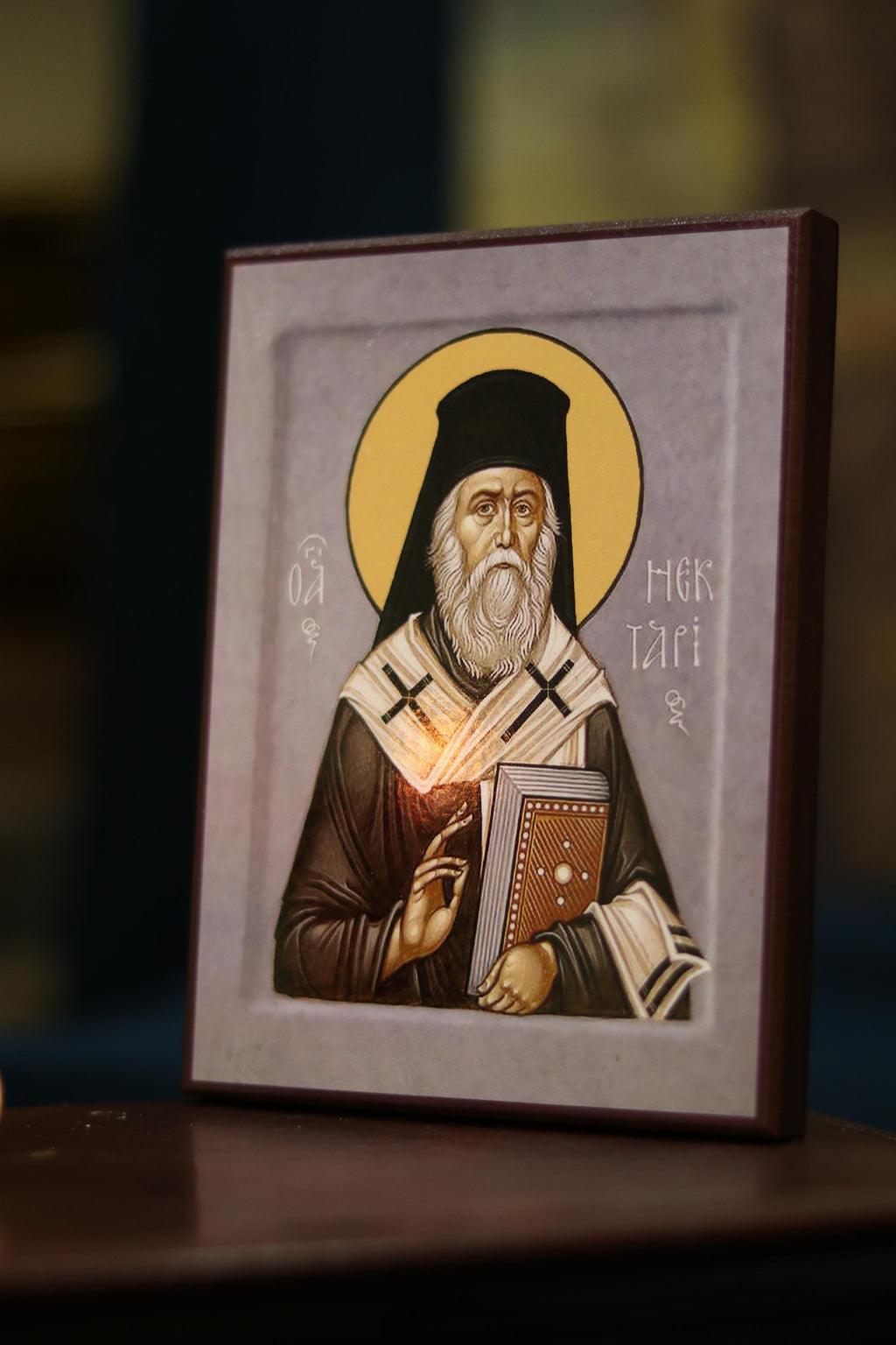 Orthodox Icon St Nektarios Wooden Icon Ash Wooden Icon