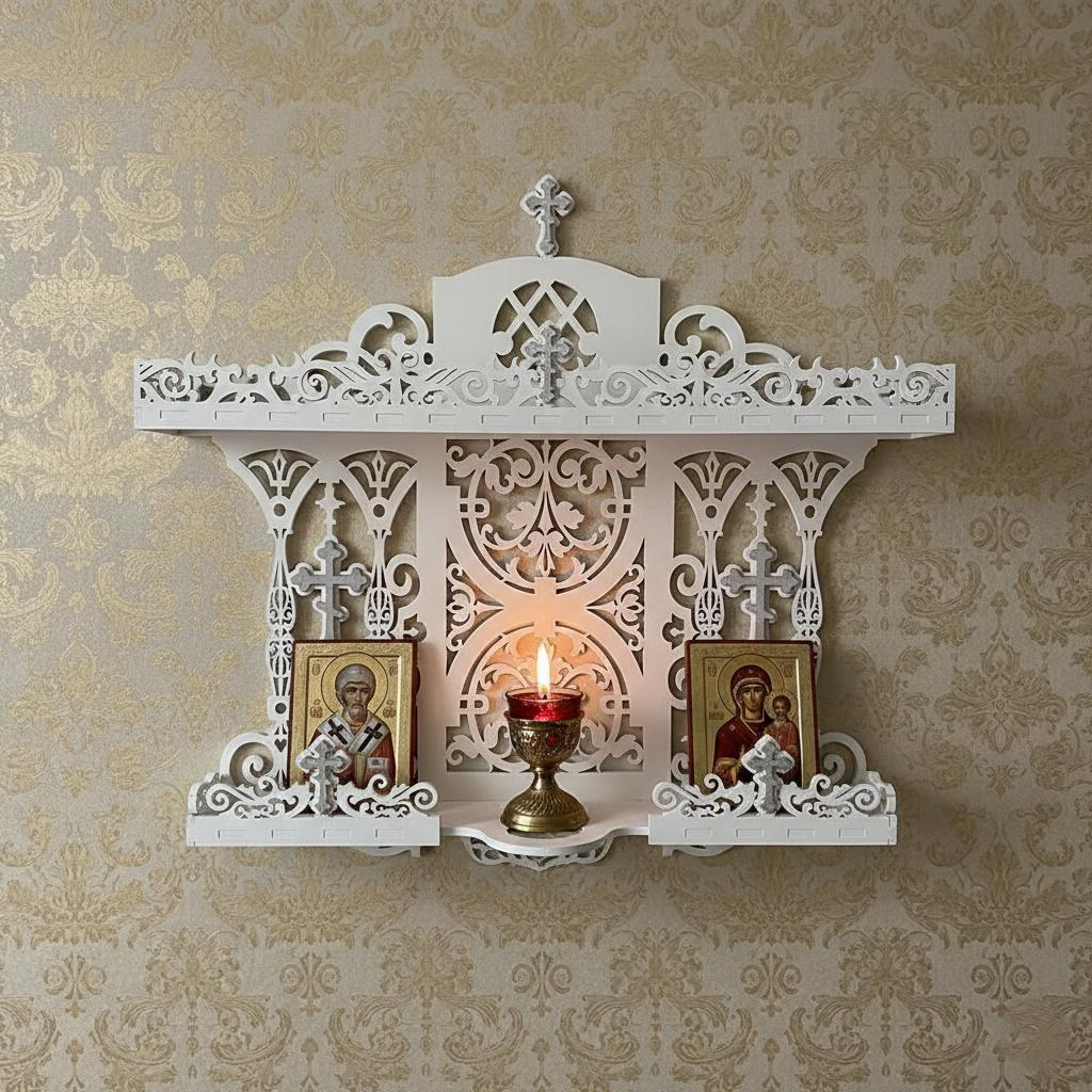Birch Wood Home Iconostasis 25.6x22.8 in, Orthodox Prayer Corner, Wooden Icon Shelf, Religious Wall Decor, Christian Gift
