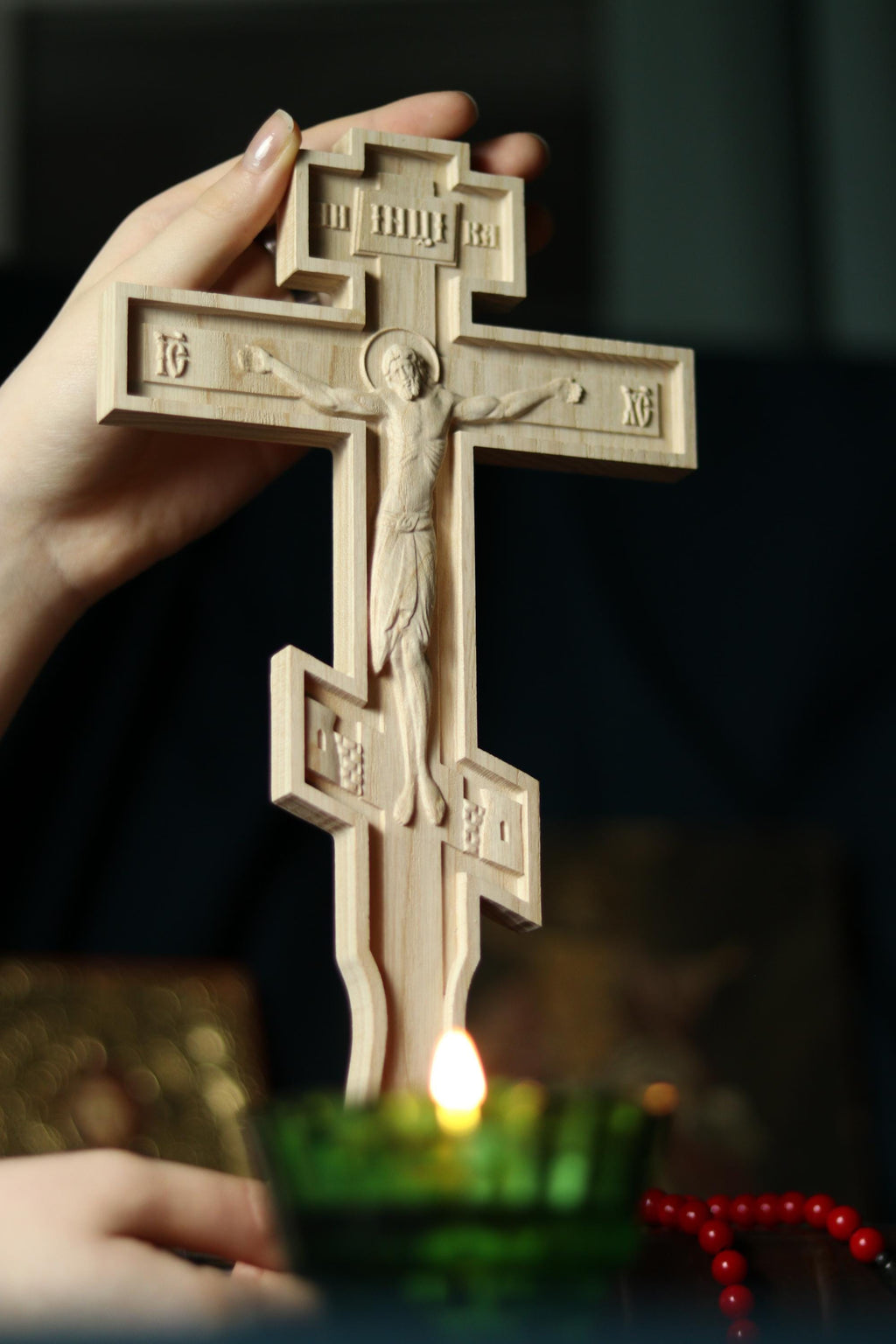 Beech Wood Cross 11.8 in, Wooden Cross, Orthodox Cross, Crucifix Jesus Christ, Christian Cross, Religious Decor, Wall Cross, Church Gift