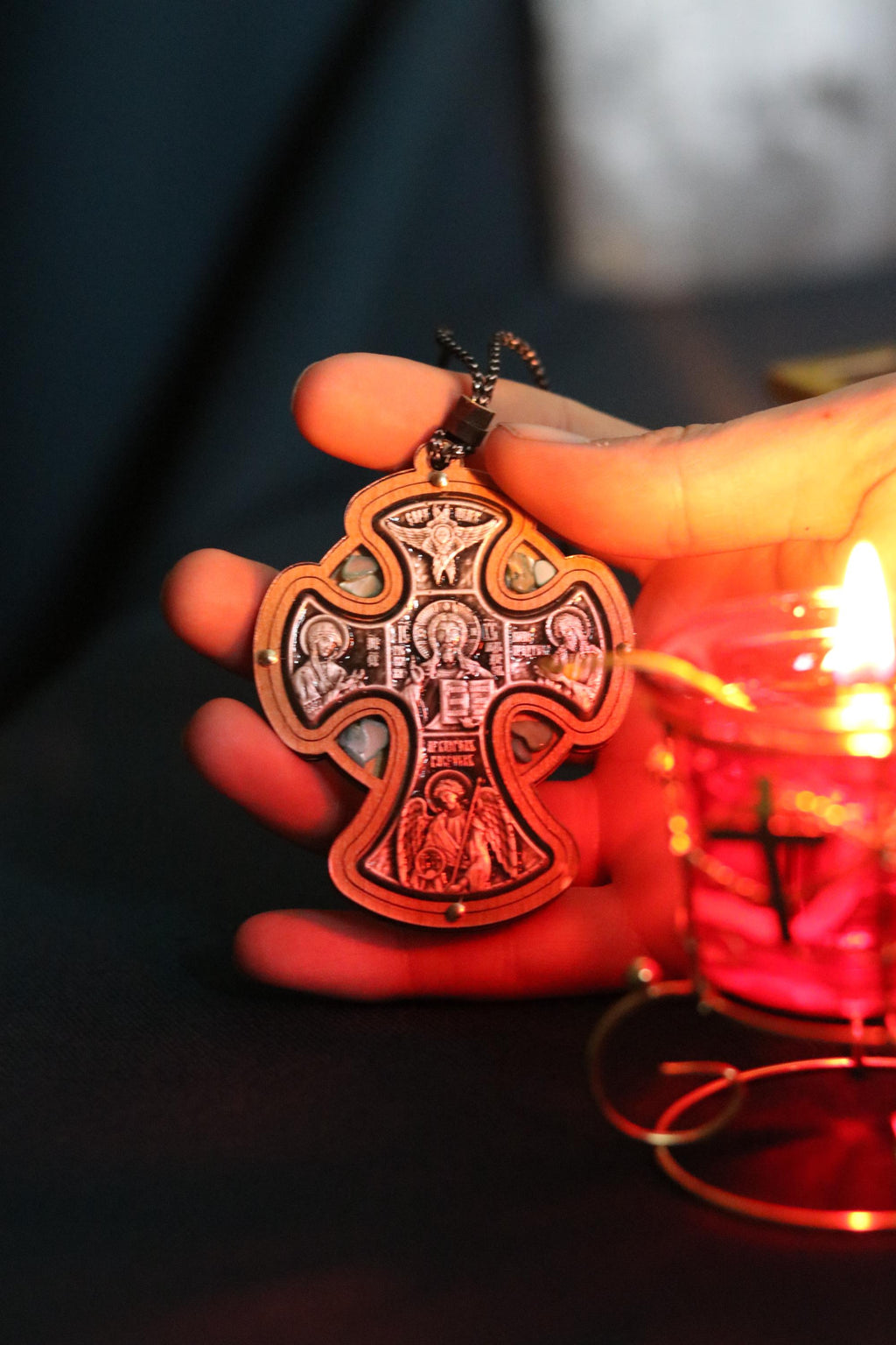 Wooden Orthodox Cross Pendant 3in, Christian Crucifix Necklace, Prayer Cross, Jesus Icon Cross