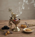 Orthodox Prayer Set: 5.5 in × 3.1 inch gold metal censer, 50 grams of incense, 6 charcoal tablets.