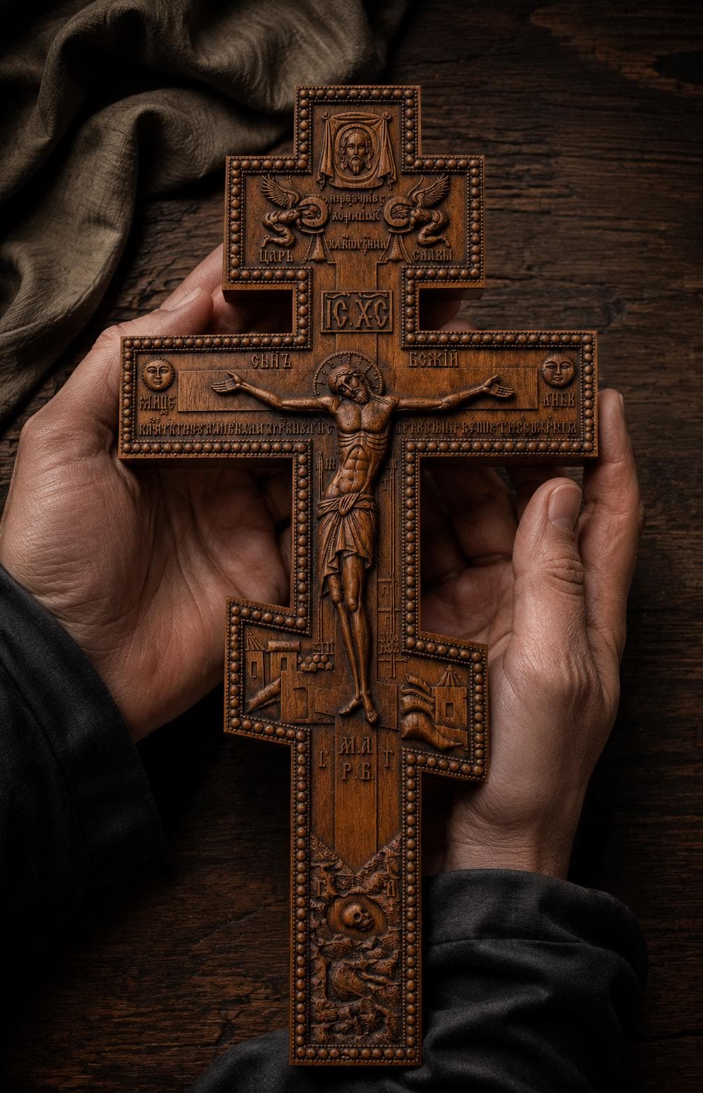 Wooden Orthodox Crucifix Wall Cross 7.9-19.7in Jesus Christ Wall Decor