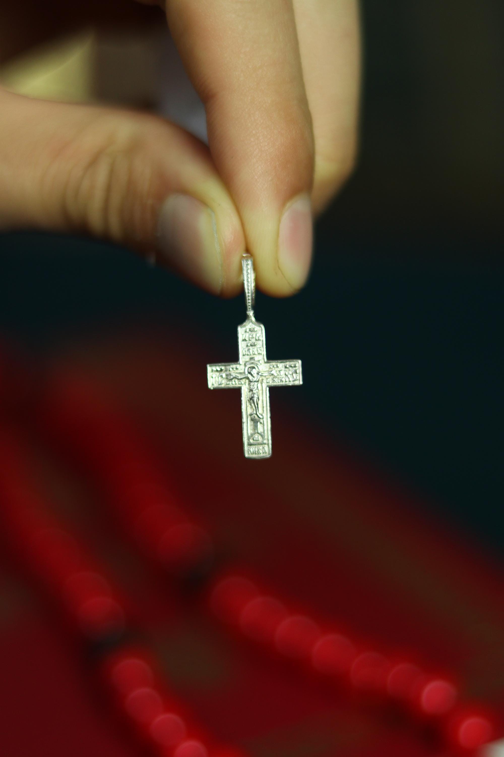 Silver Cross 0.05 oz, 1.3×2 cm (0.51×0.79 in), 1.31 g, Orthodox Cross, Christian Pendant.
