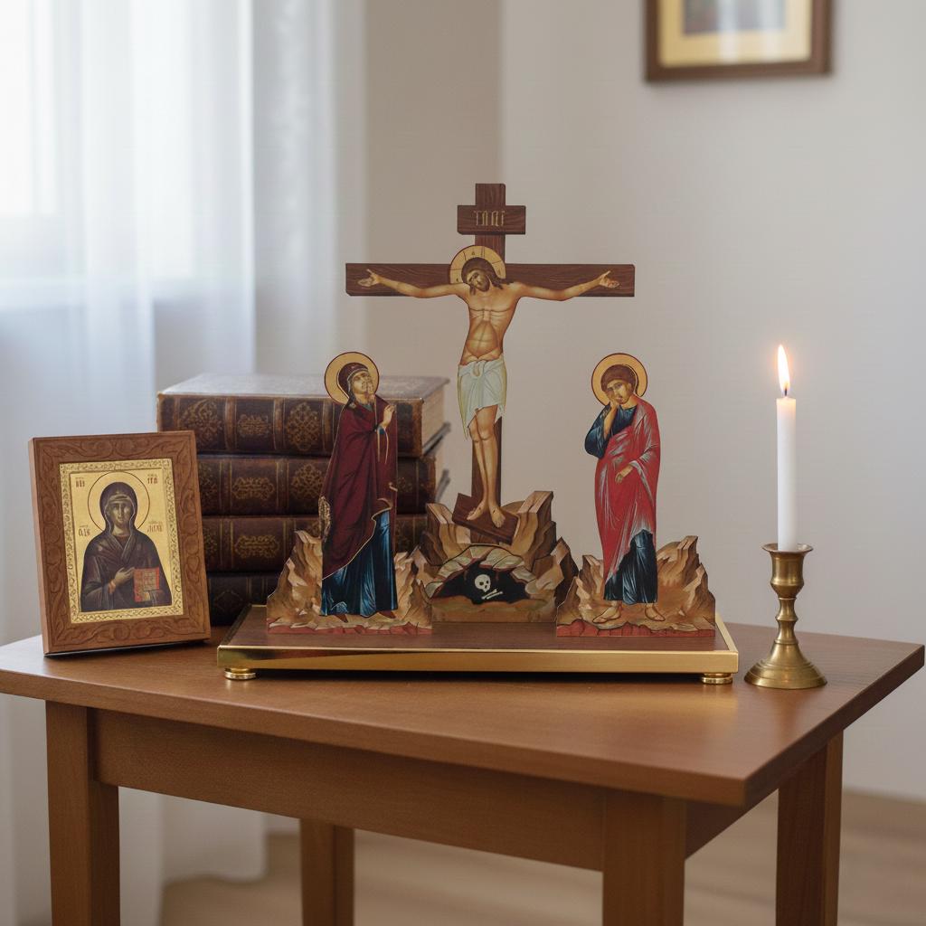 Wooden Tabletop Crucifix 17 in, Golgotha Cross, Orthodox Crucifix, Jesus Christ Cross, Religious Decor, Prayer Corner Cross