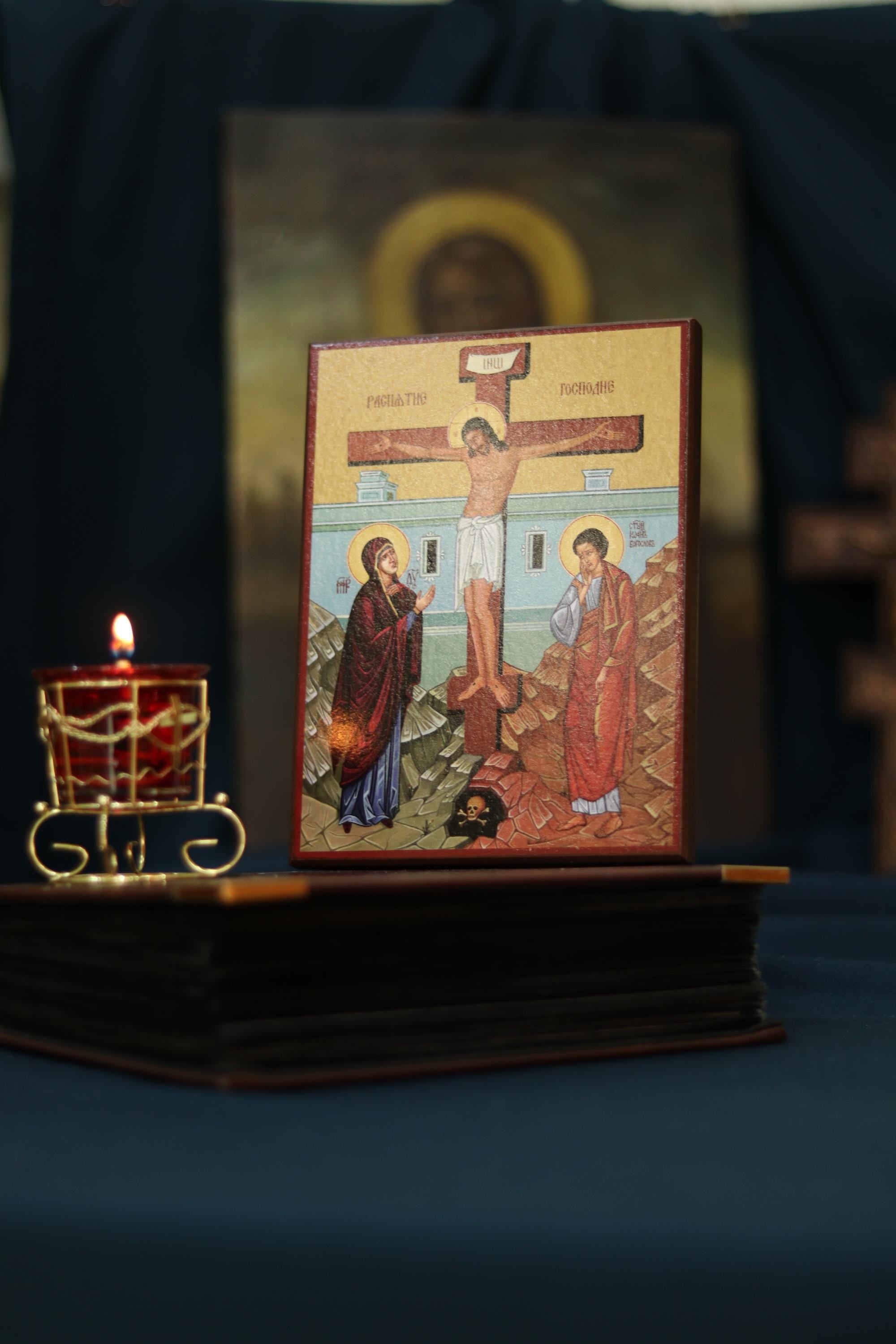 Crucifixion of Jesus Christ Icon Wooden Orthodox 7.9x5.9in