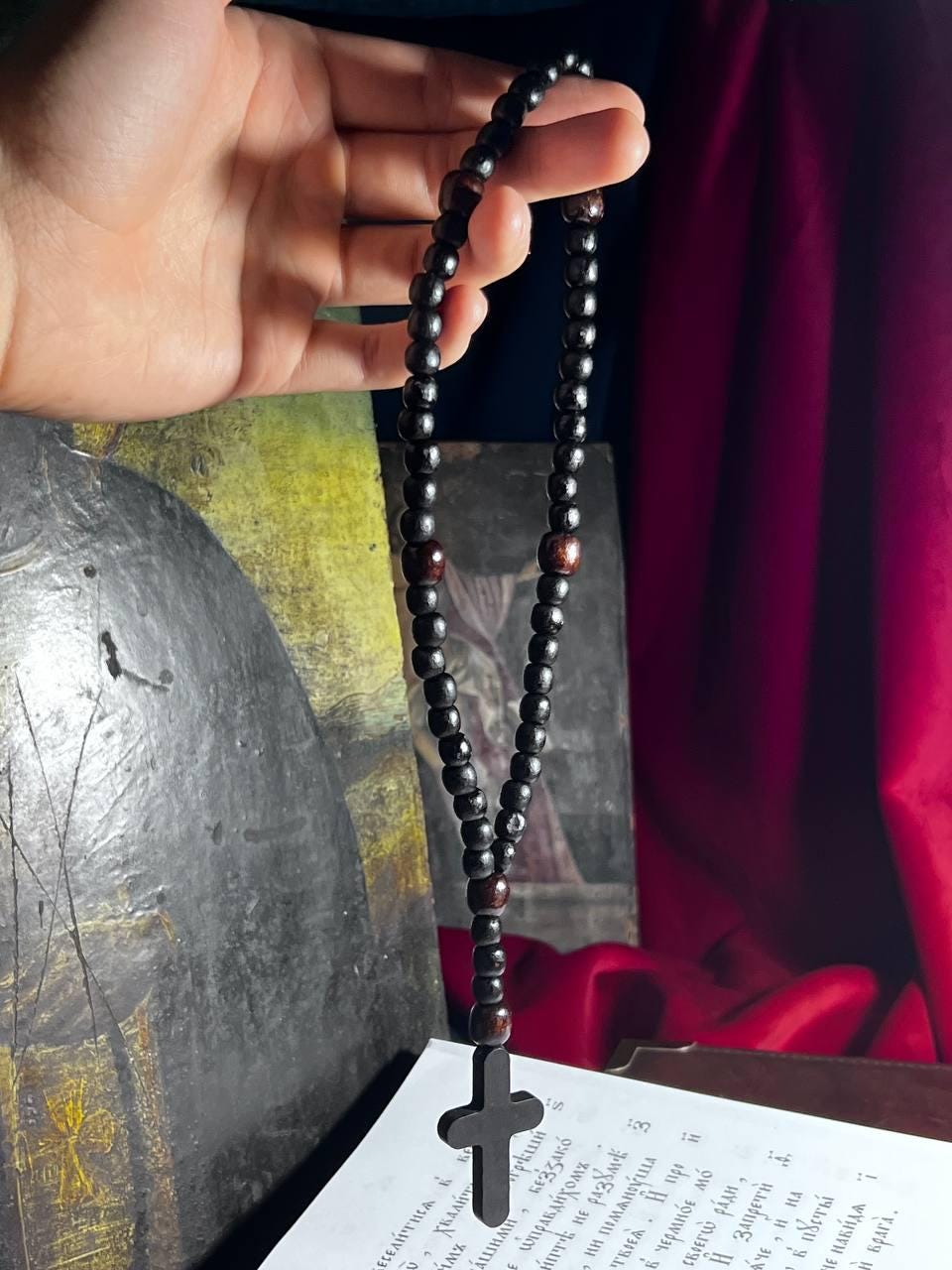 Orthodox Wooden Prayer Beads with Tassel – Handmade Black Wood Orthodox rosaries, prayer beads, first communion