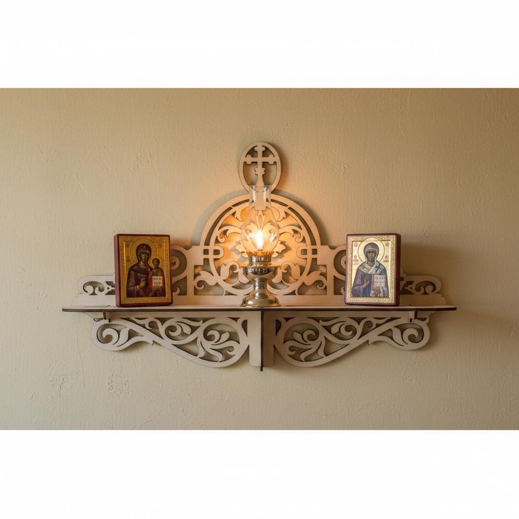 Wooden Icon Shelf, Orthodox Iconostasis, Prayer Corner Shelf, Christian Home Decor