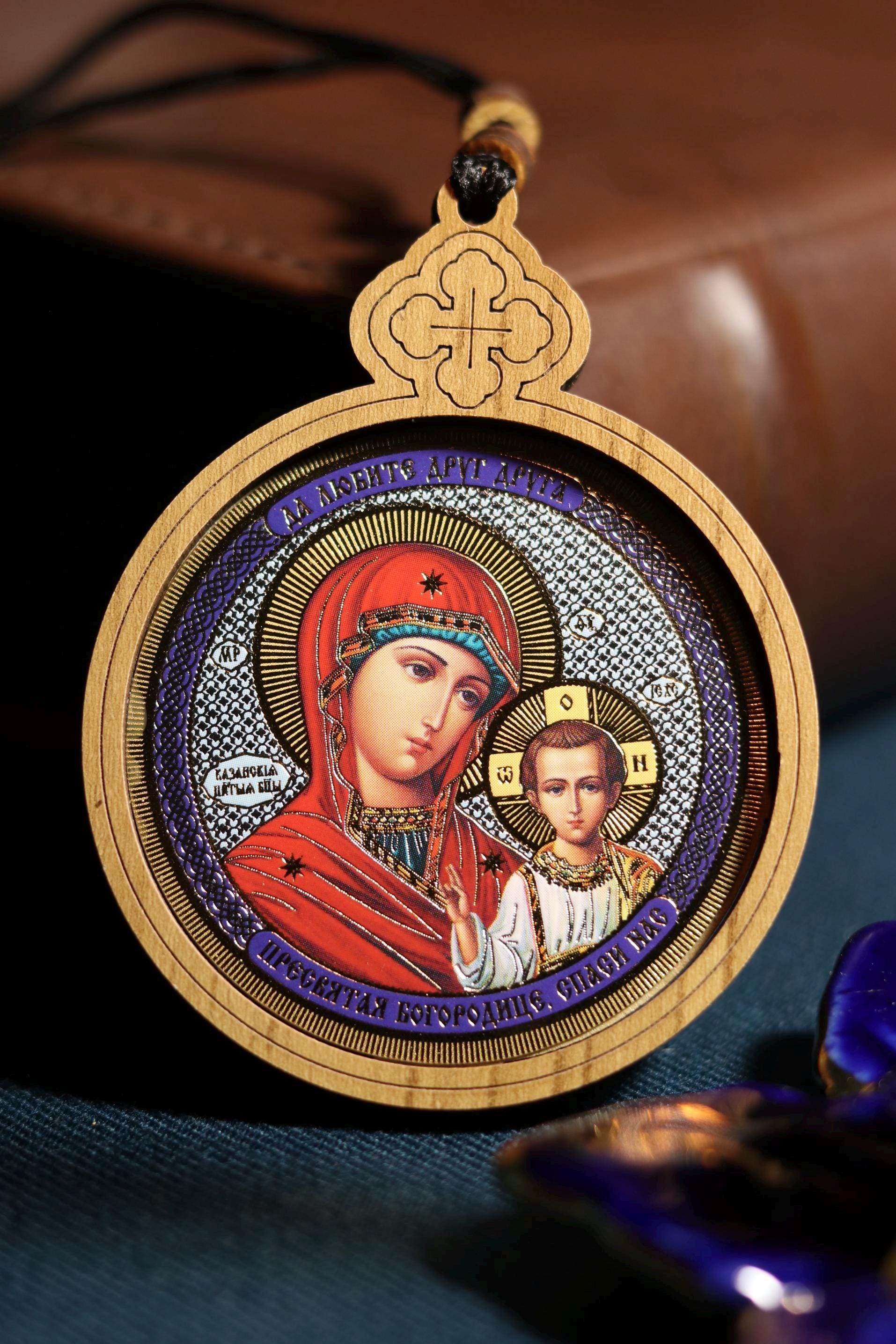 Pendant cross with icon in car | Wooden pendant in car | Cross in car | Pendant with icons | Pendant | Wooden cross | Tassel pendant | Cross