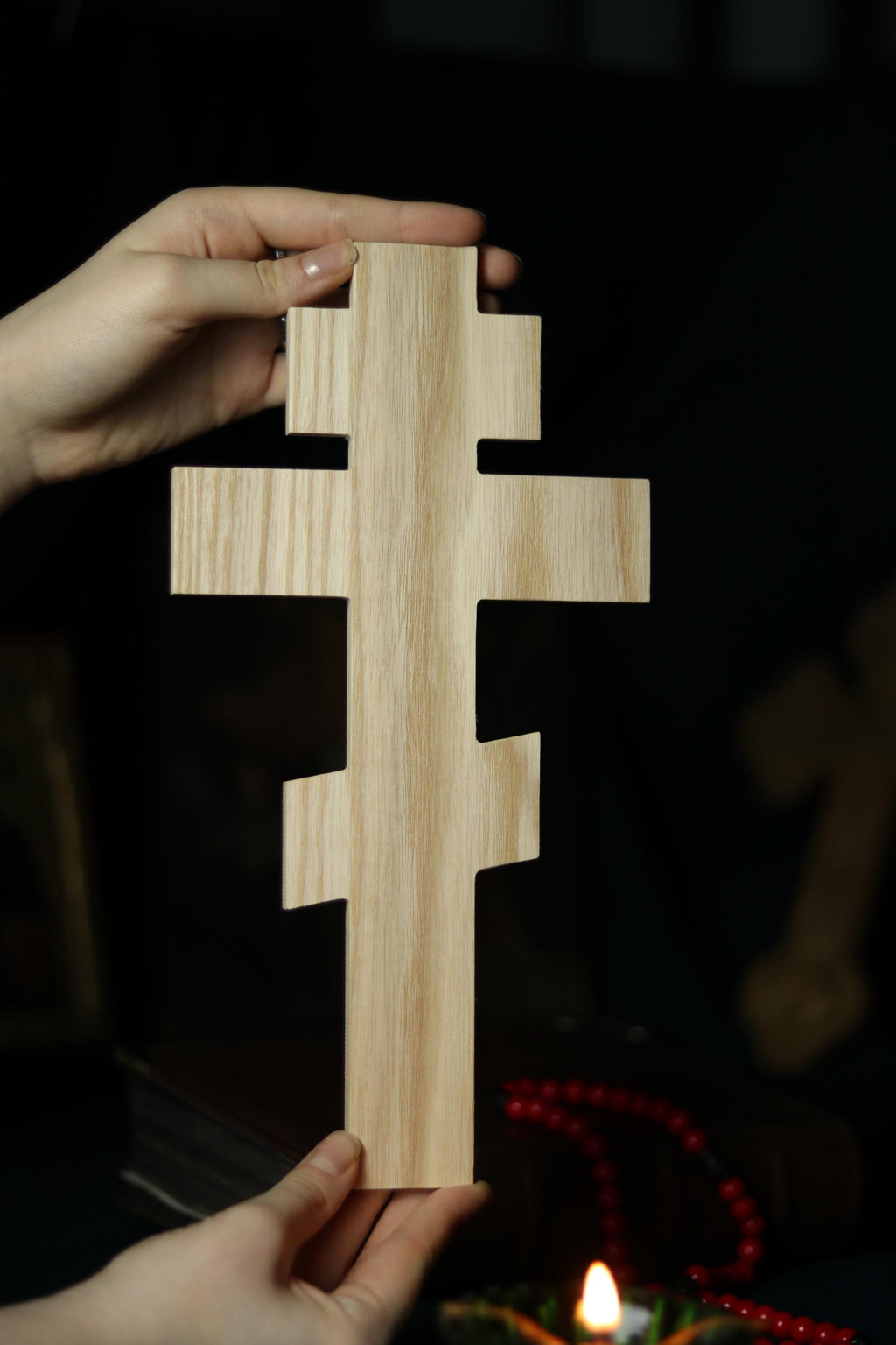 12in Beech Wood Cross, Orthodox Cross, Lord Jesus Christ