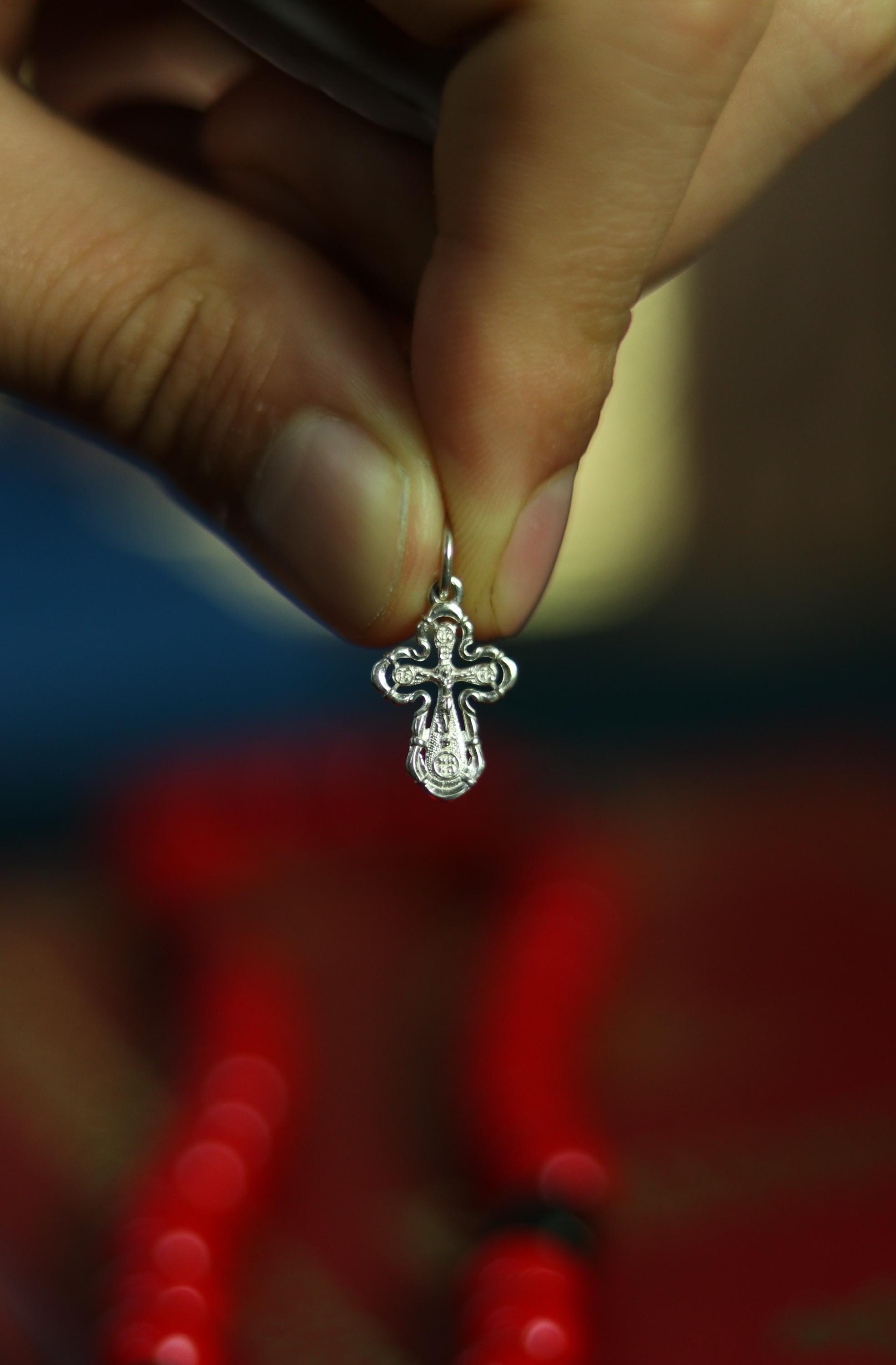 Sterling Silver Orthodox Cross Pendant | 0.63 in Tall | 0.68g | 925 Christian Crucifix Charm for Baptism & Daily Wear