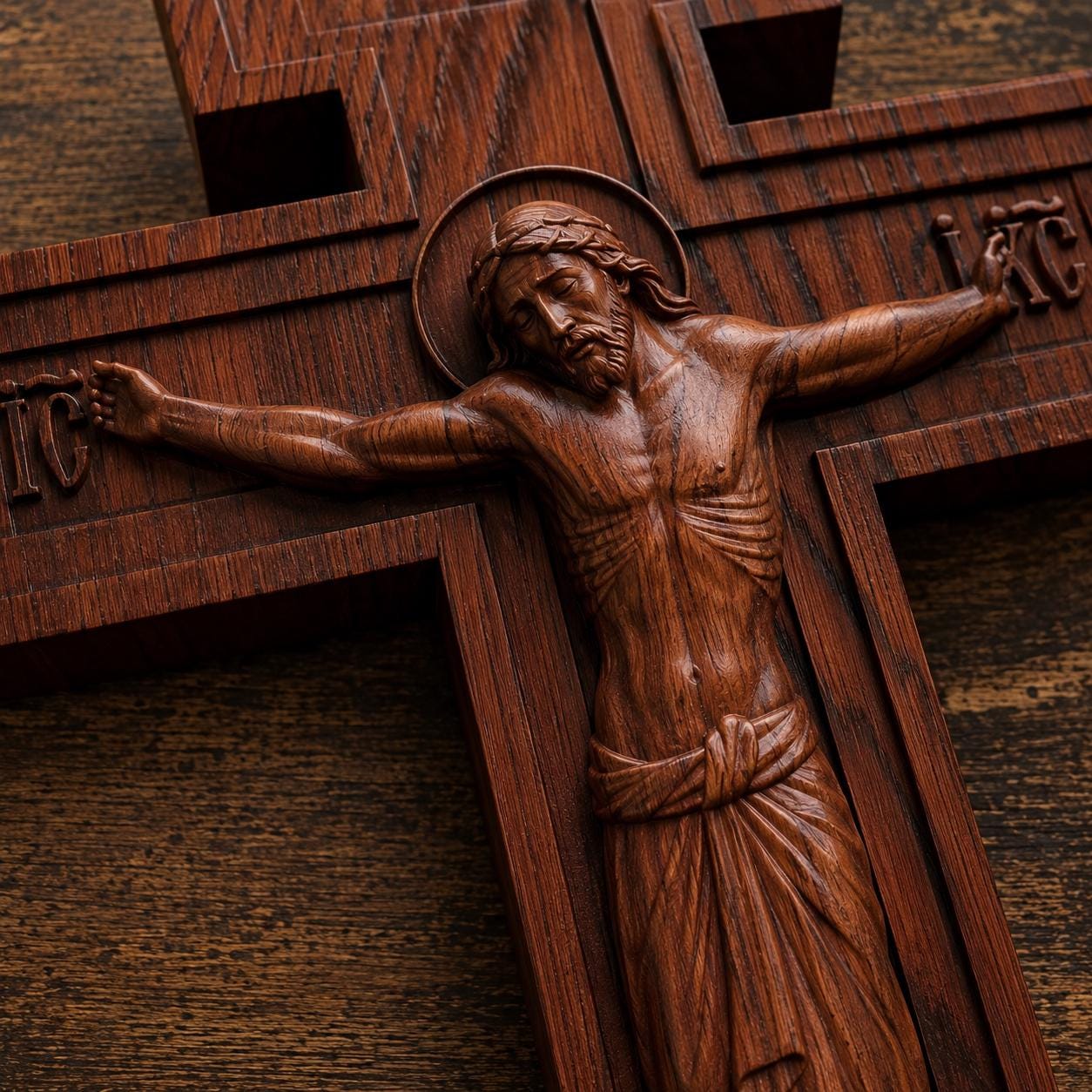 Orthodox Wooden Crucifix, 7.9-19.7in Beech Wood Cross, Hand Carved Jesus Christ
