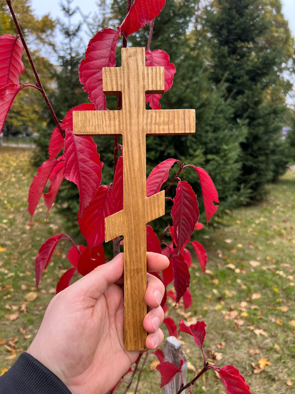 Orthodox Wooden Wall Cross 11.8x4.6in, Hand Carved Oak Ash Crucifix, Christian Cross, Orthodox Cross, Church Wall Hanging, Religious Decor