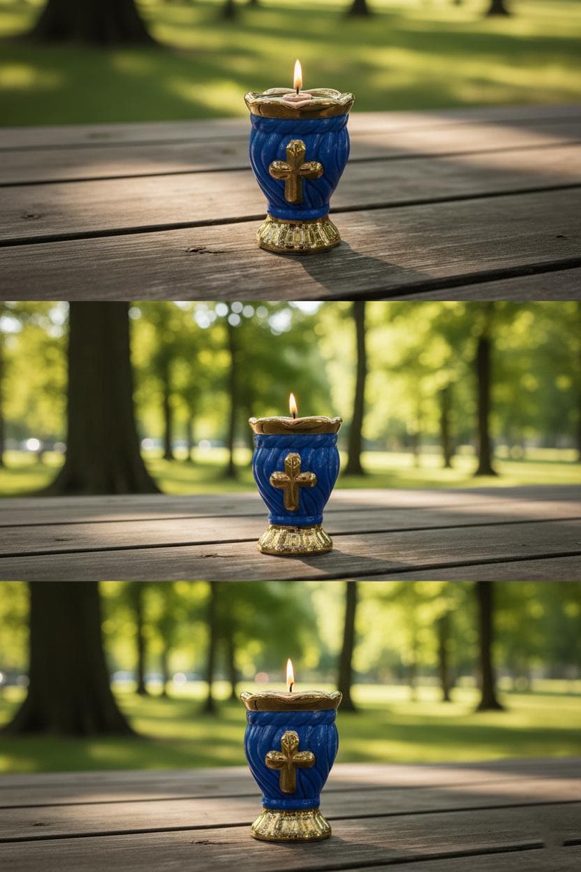 Blue & Gold Ceramic Table Oil Lamp 3.5in, Cross Design, Orthodox Prayer Lamp with Wick Holder + 10 Wicks