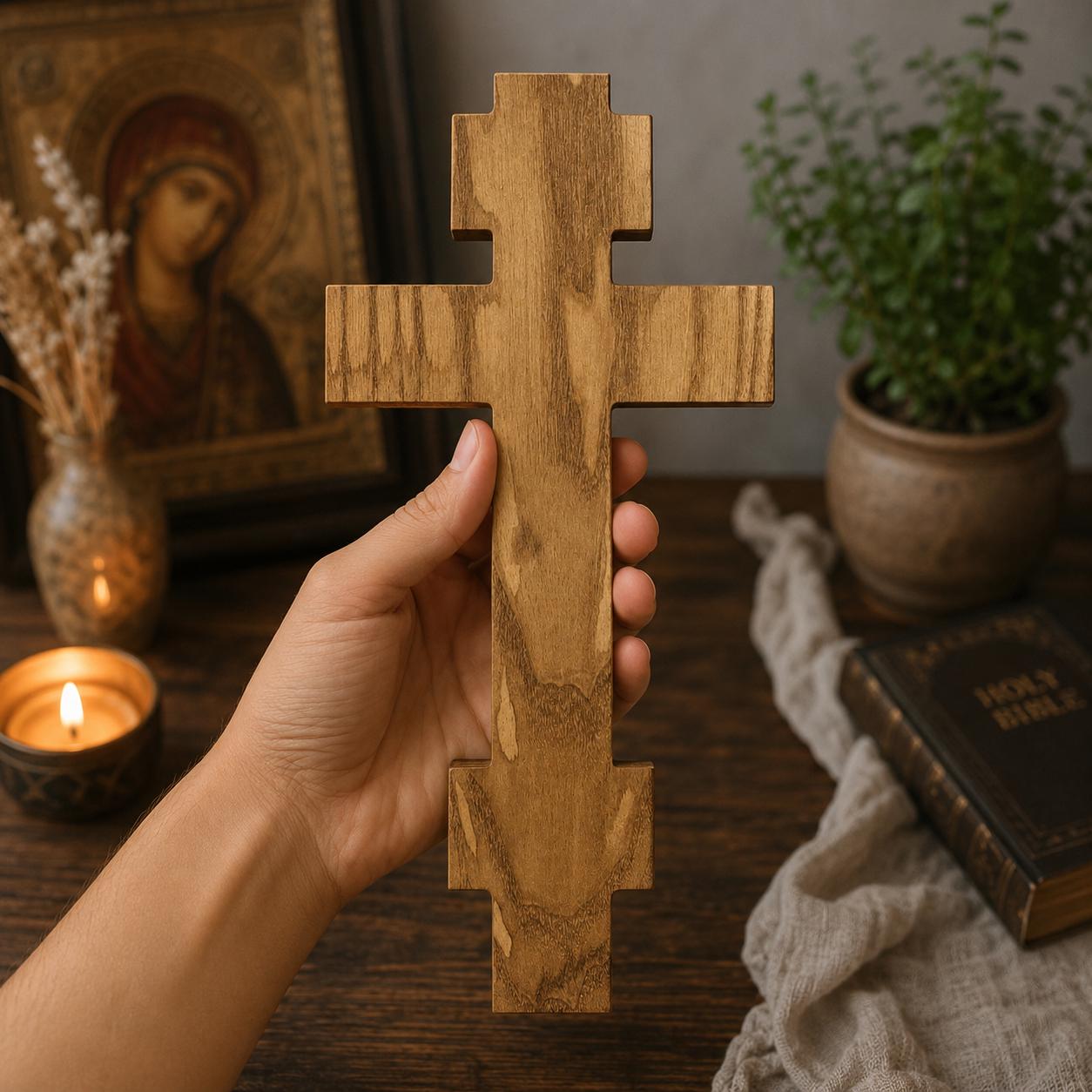 Orthodox Wooden Crucifix, Beech Wood Wall Cross with Jesus Christ, Handmade Christian Cross