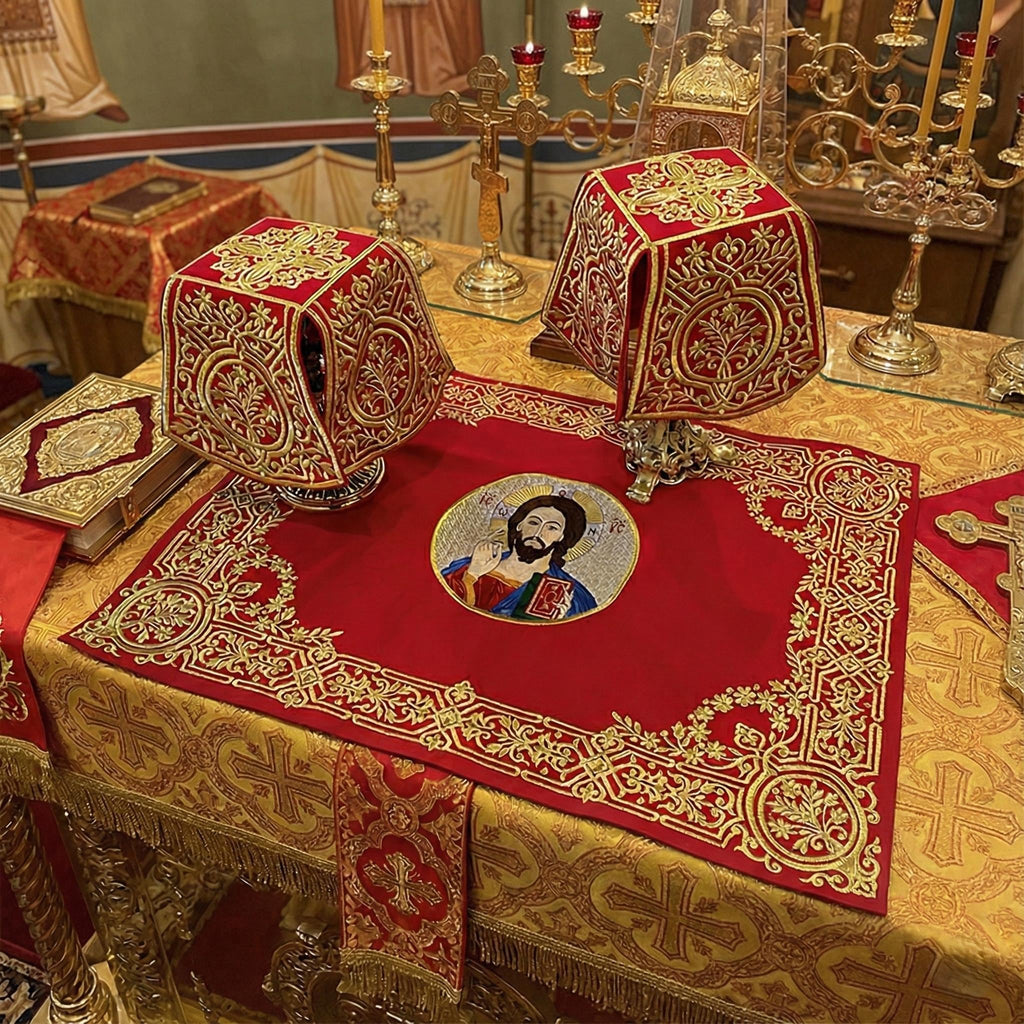 18.9x25.6 In Liturgical Veil Set, Orthodox Church Covers, Savior Icon Embroidery, Altar Veils, Eucharistic Cover