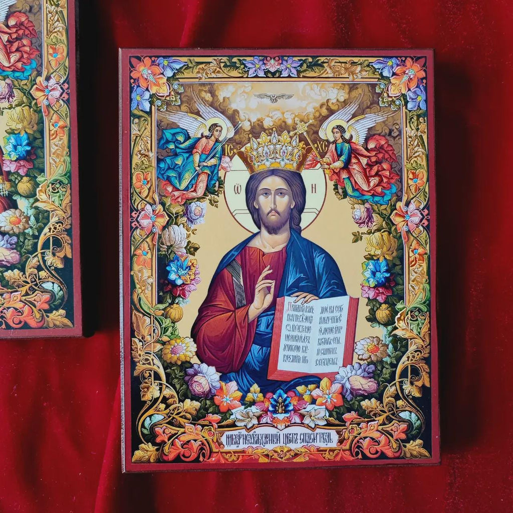 Wood Wedding Icons 7.8x6.1 in, Orthodox Icons, Ever Blooming Flower Icon, Jesus Christ Icon.