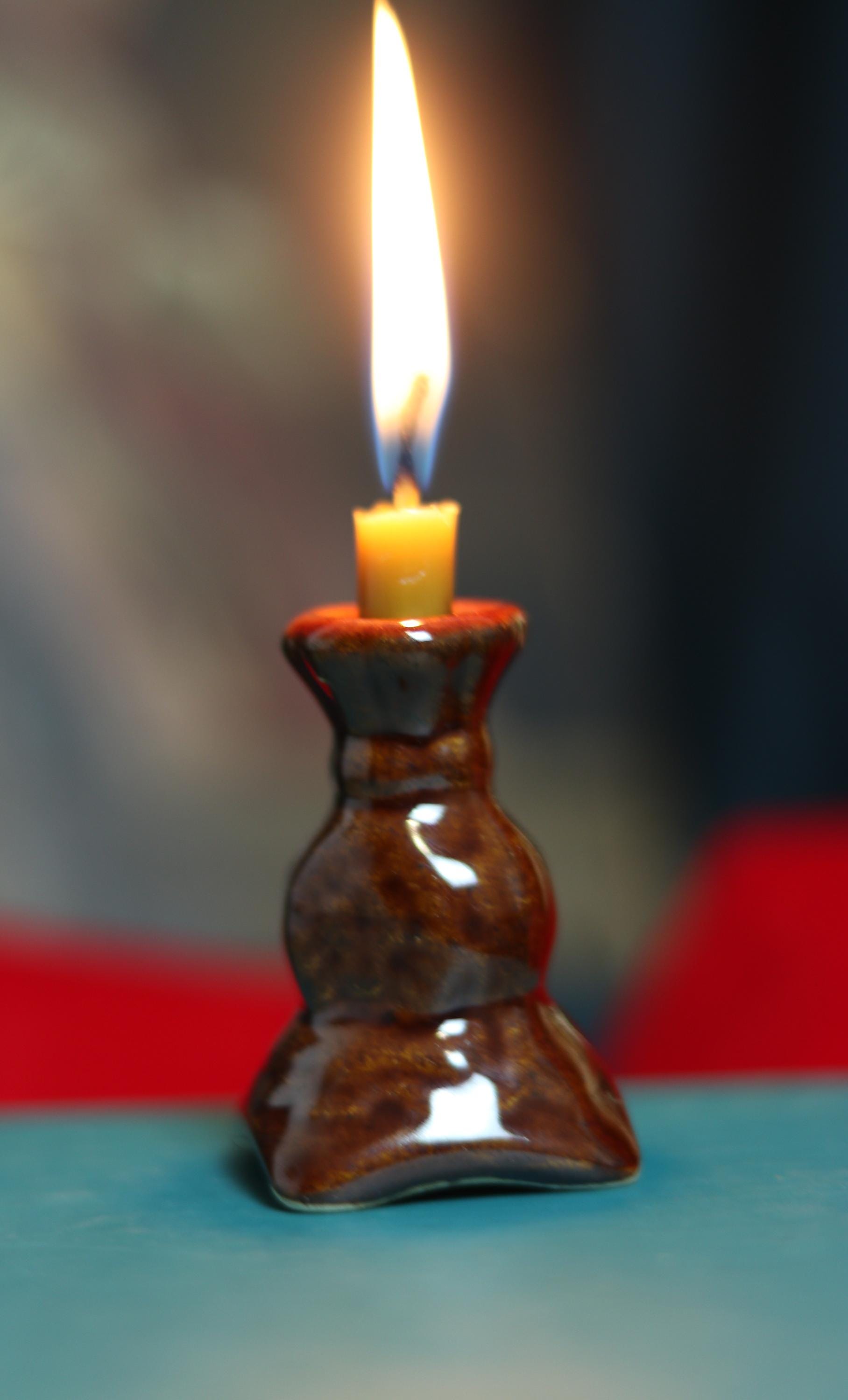 Handmade Ceramic Candle Holder – 7cm Unique Brown Pottery – Rustic Home Decor, Orthodox candlestick, Ceramic candlestick