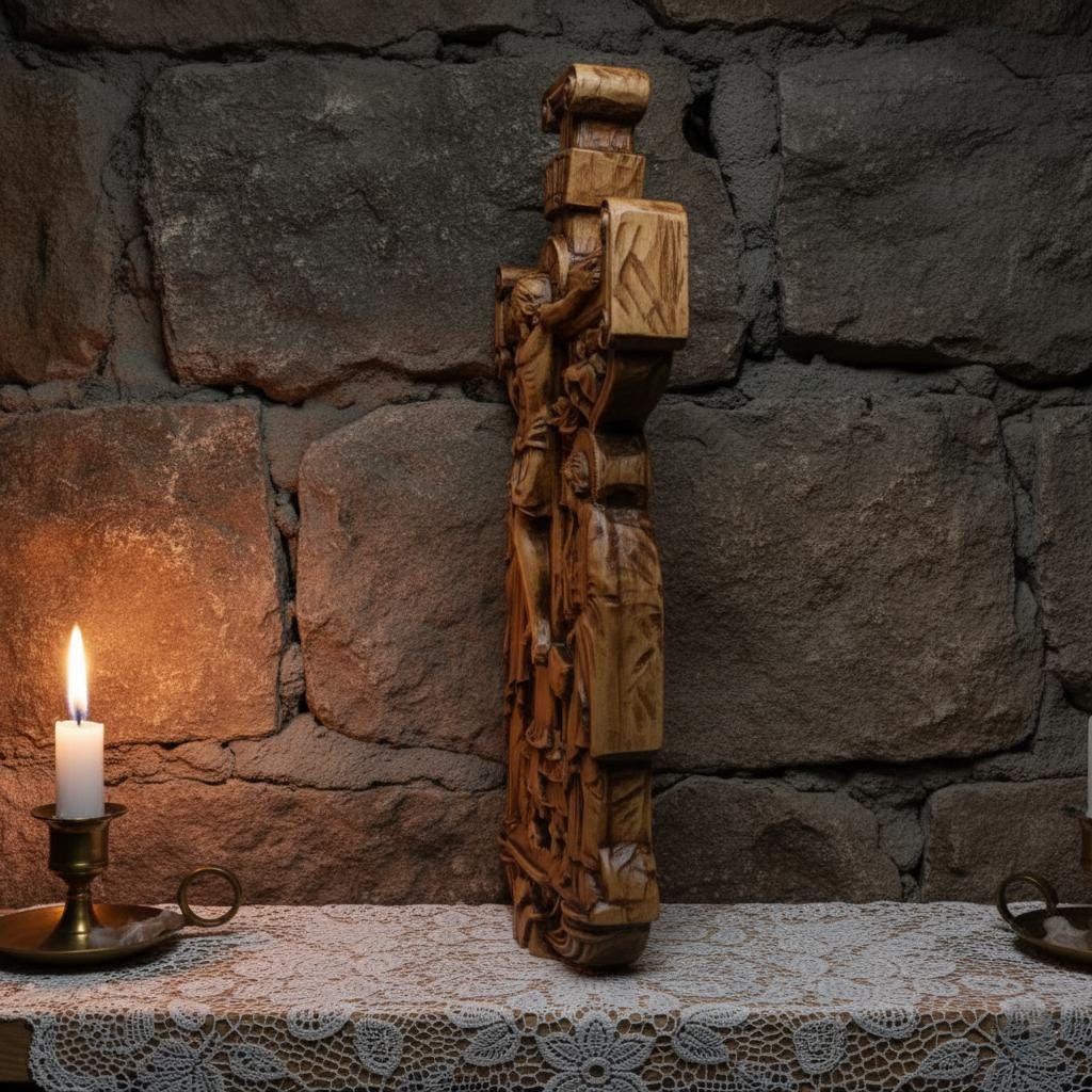 Wooden Wall Golgotha Cross 14x7.5x0.8 in, Hand Carved Beech Crucifix, Orthodox Cross, Christian Home Decor, Religious Gift, Church Icon