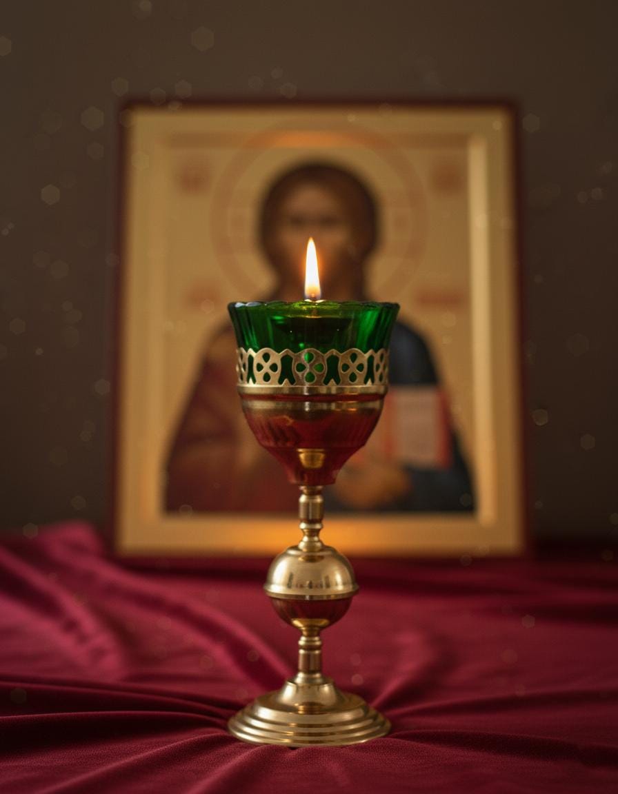 Brass Table Oil Lamp 8in, Orthodox Lamp, Icon Lamp, Prayer Lamp, Vintage Oil Candle, Religious Gift, Christian Home Altar Decor